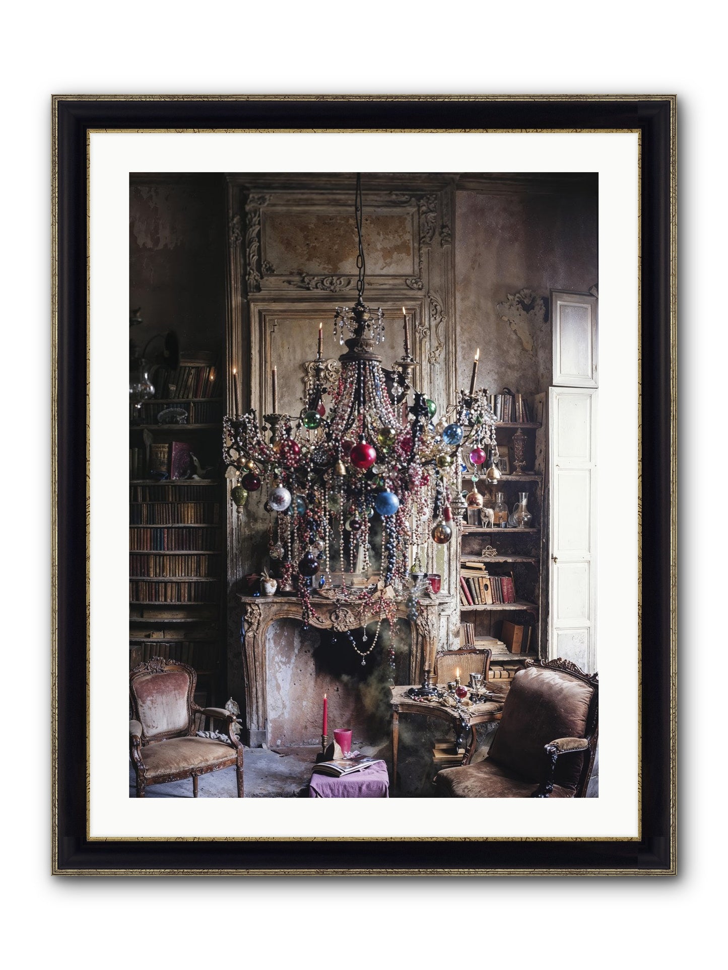 Behind The Velvet Drapes Framed Print - Black & Gold 24x32