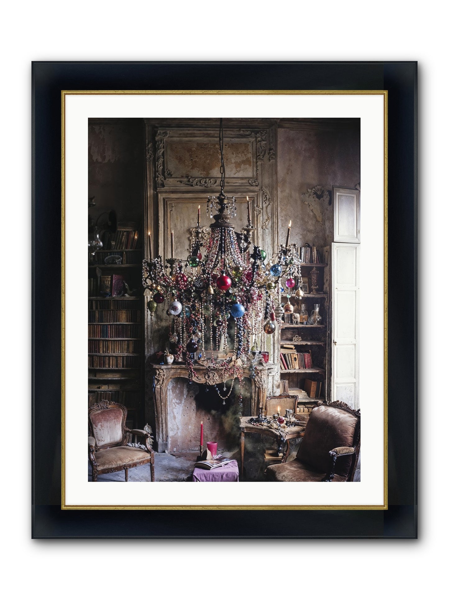Behind The Velvet Drapes Framed Print - Wide Black w/Gold 24x32