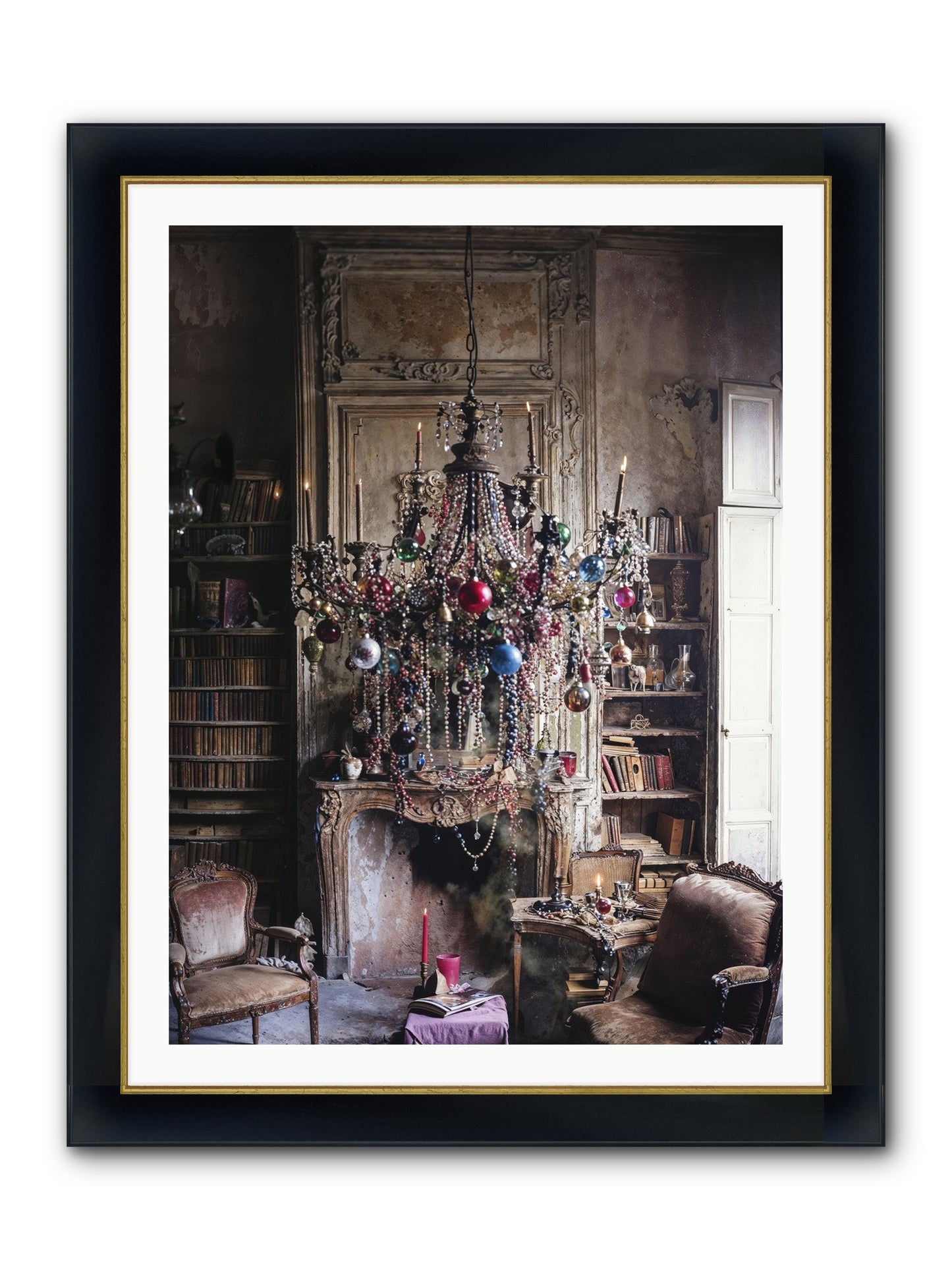 Behind The Velvet Drapes Framed Print - Wide Black w/Gold 30x40
