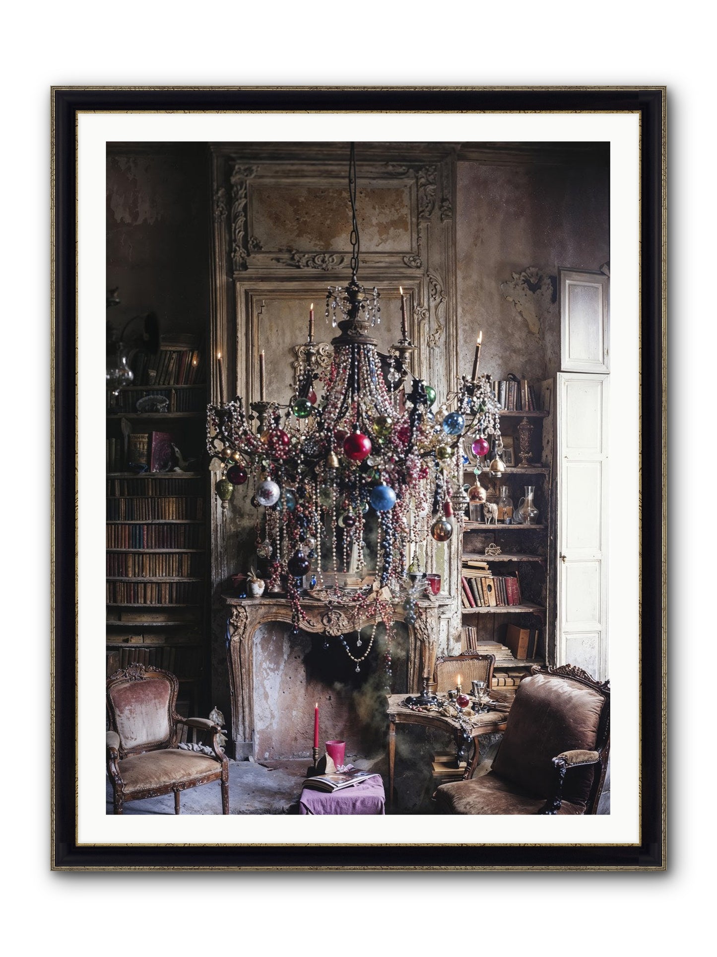 Behind The Velvet Drapes Framed Print - Black & Gold 36x48