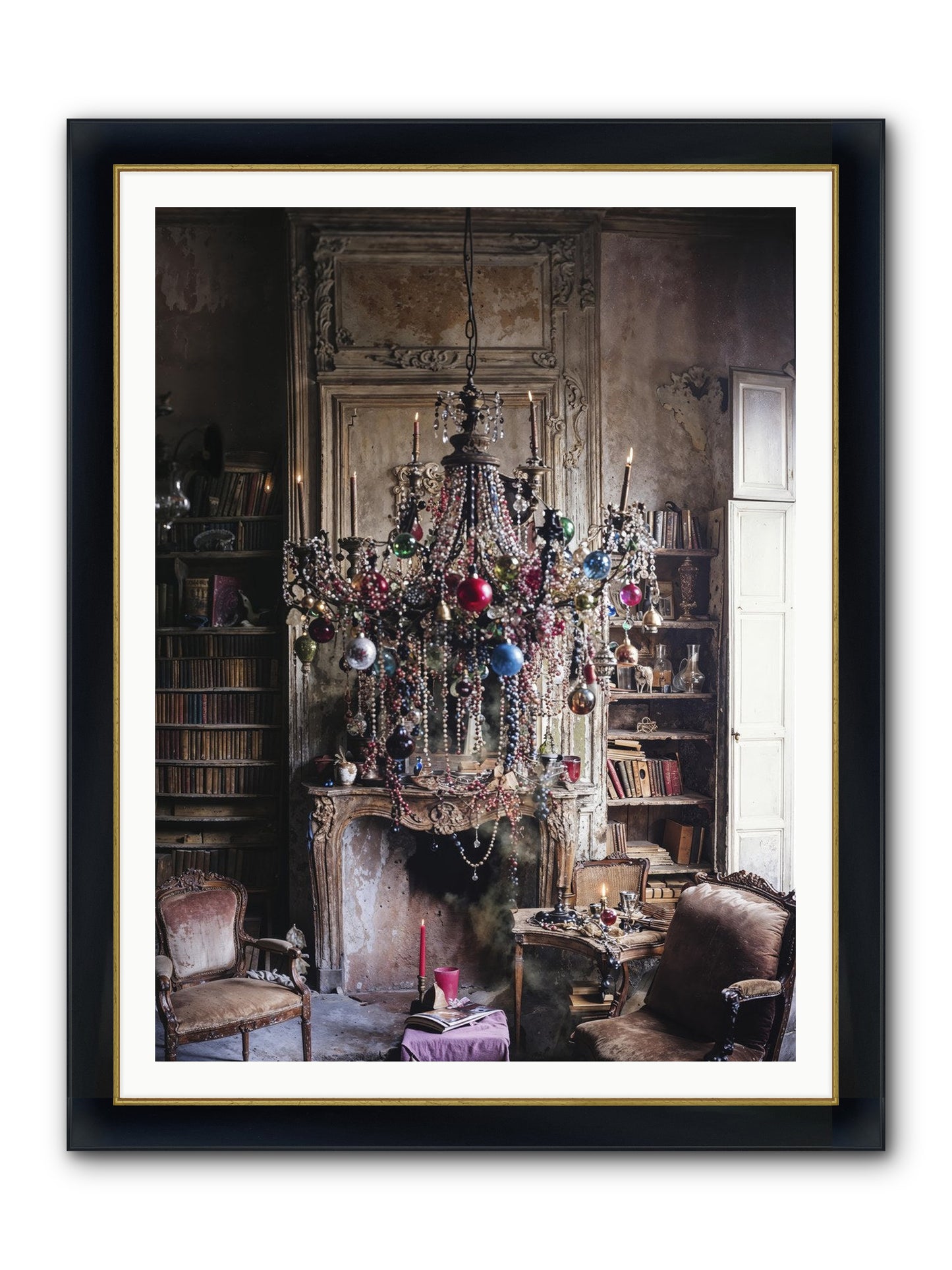 Behind The Velvet Drapes Framed Print - Wide Black w/Gold 36x48