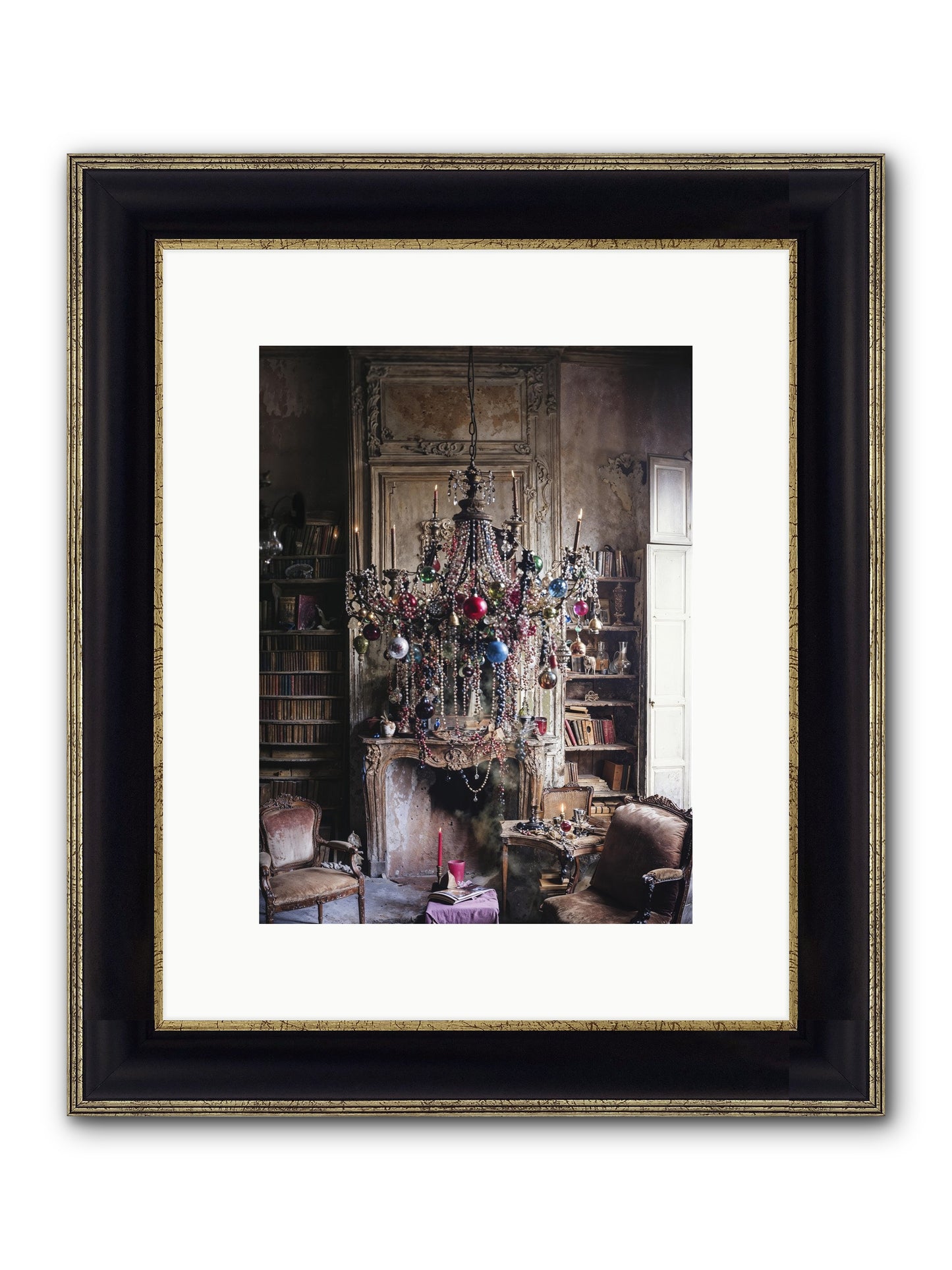 Behind The Velvet Drapes Framed Print - Black & Gold 9x12