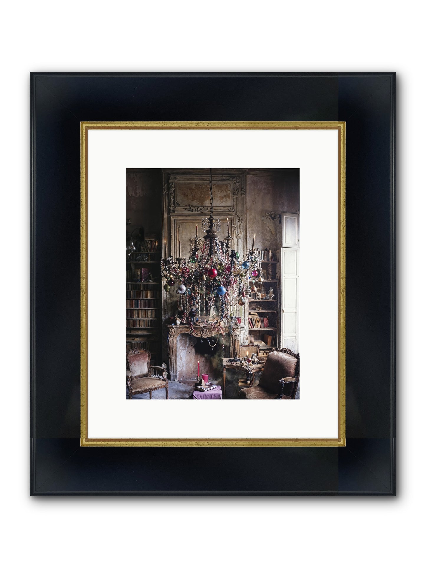 Behind The Velvet Drapes Framed Print - Wide Black w/Gold 9x12