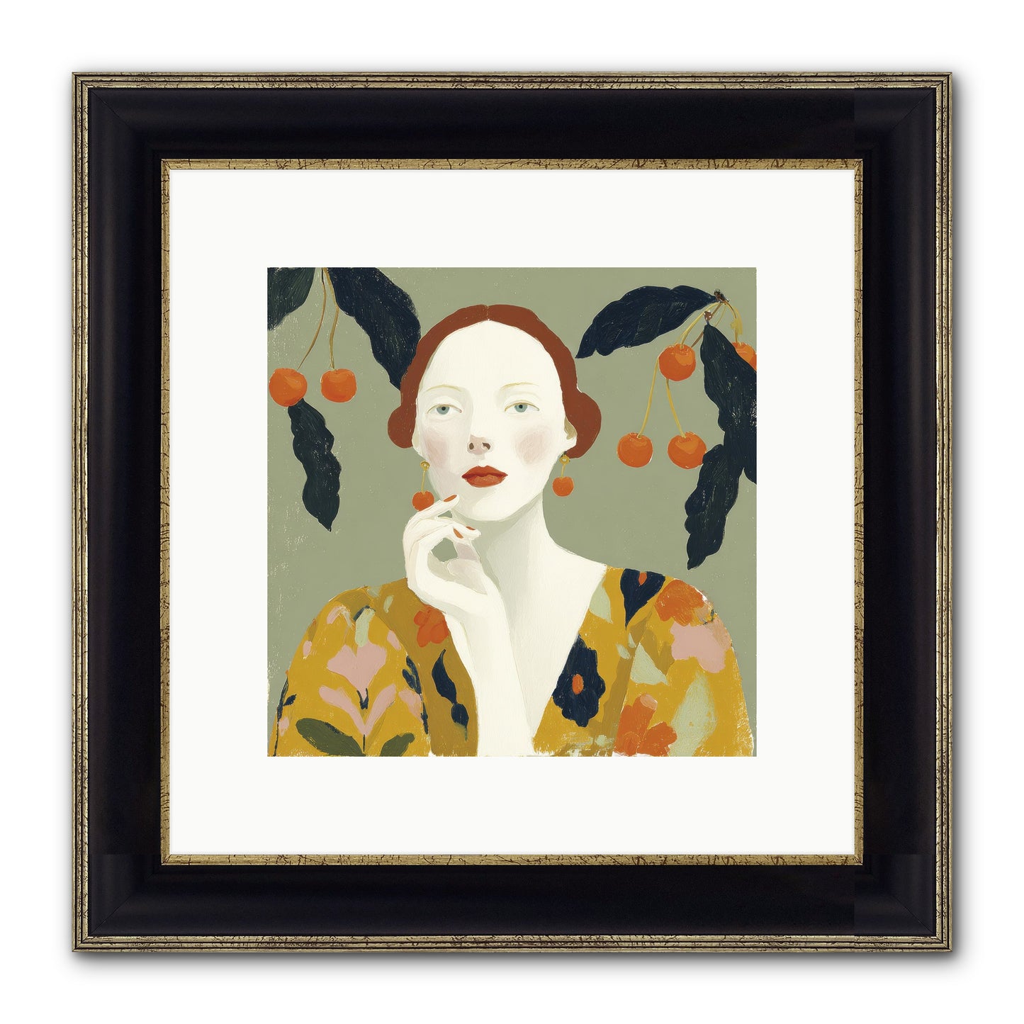 Beneath The Hanging Fruit Framed Print - Black & Gold 10x10