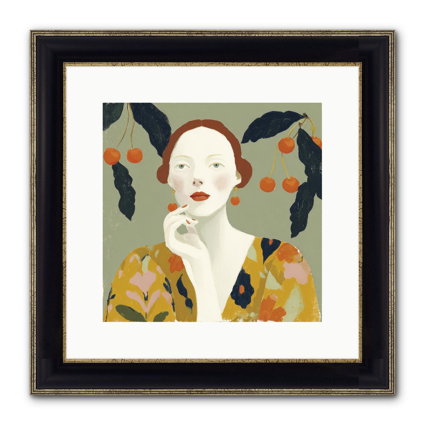 Beneath The Hanging Fruit Framed Print - Black & Gold 12x12