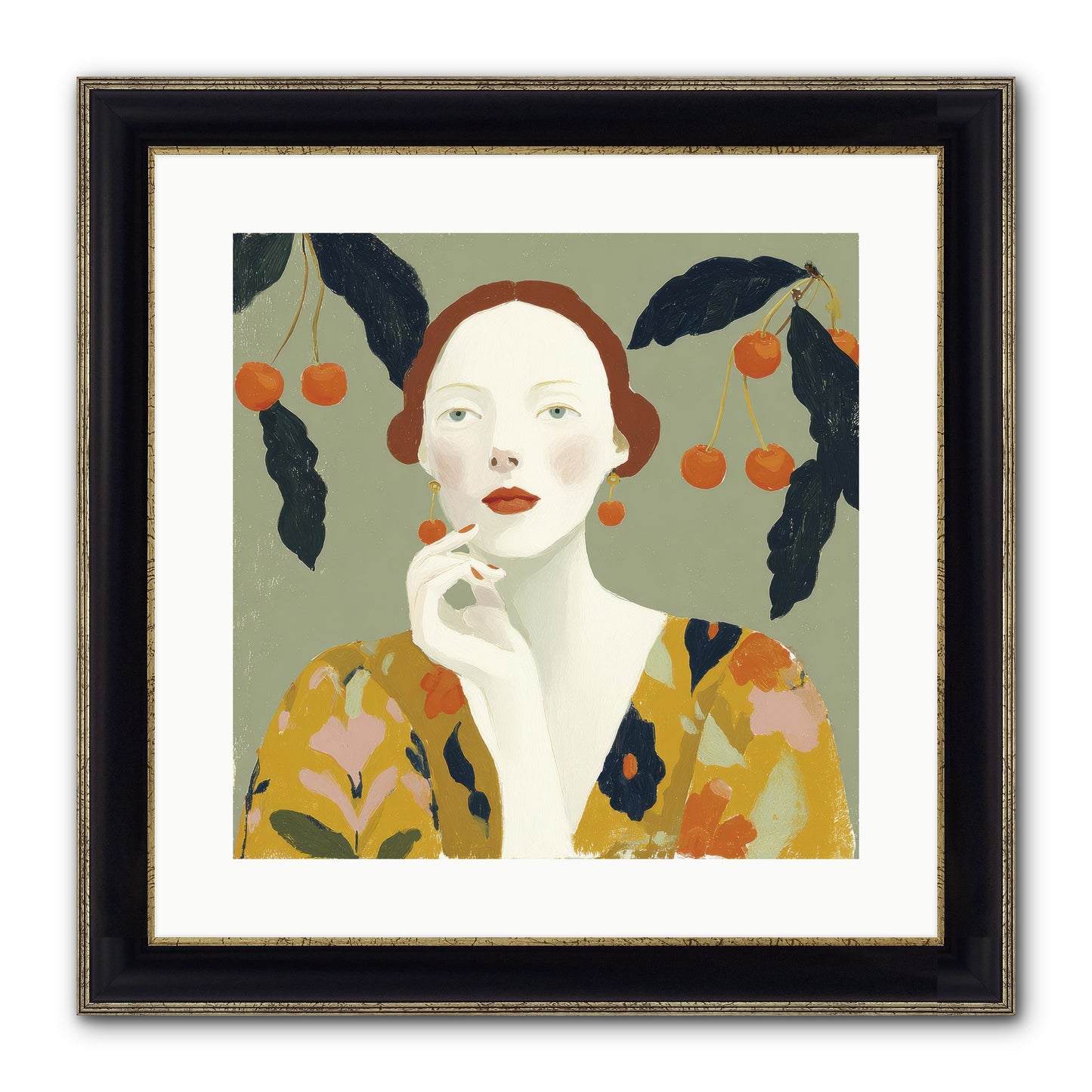 Beneath The Hanging Fruit Framed Print - Black & Gold 16x16
