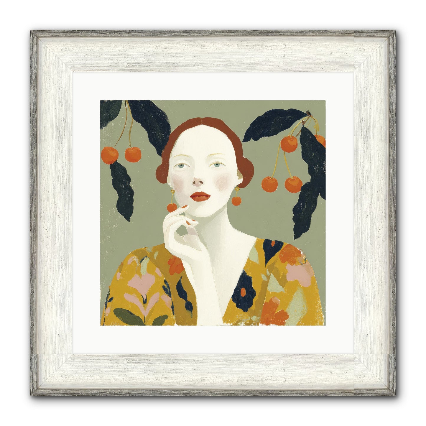 Beneath The Hanging Fruit Framed Print - Driftwood White 16x16
