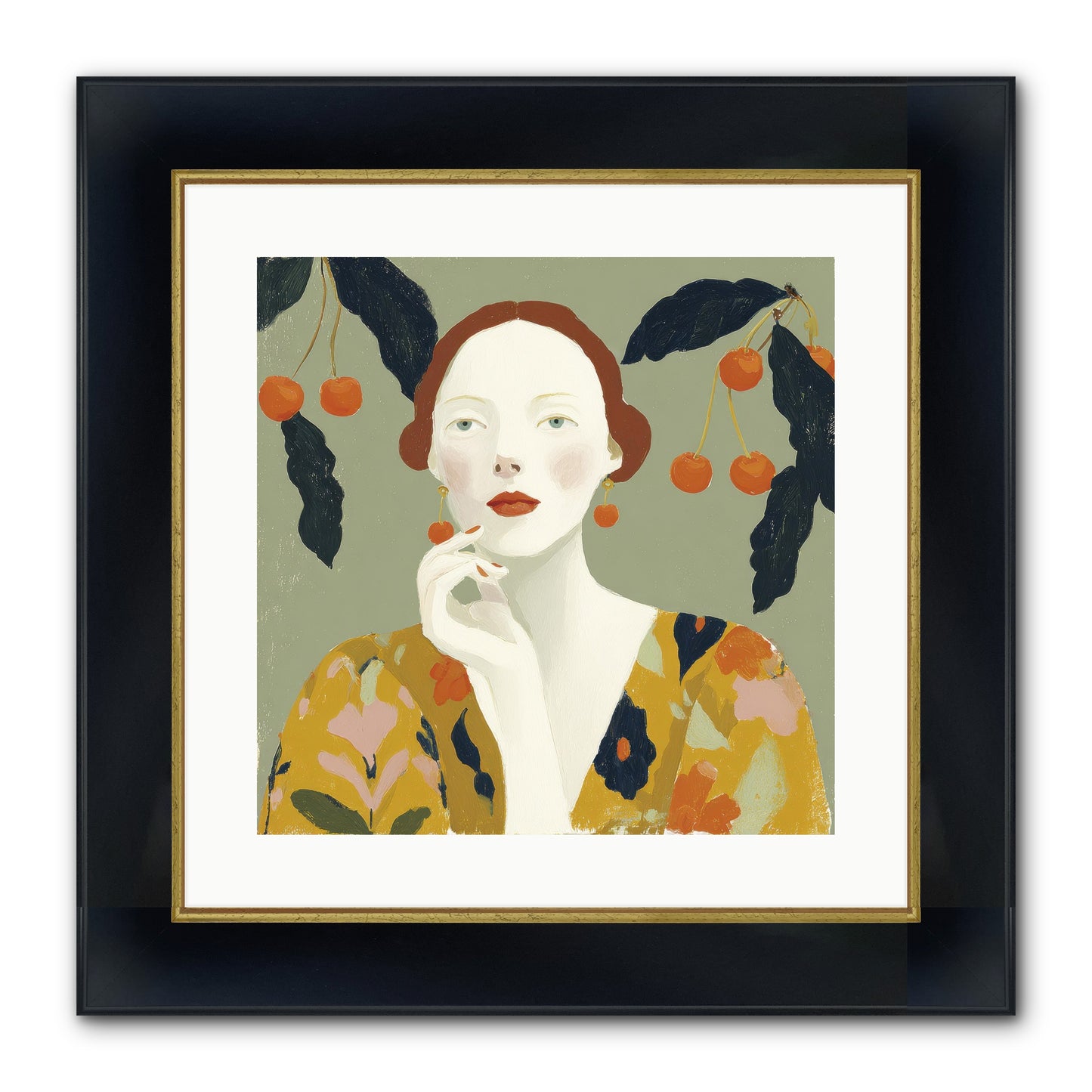 Beneath The Hanging Fruit Framed Print - Wide Black w/Gold 16x16