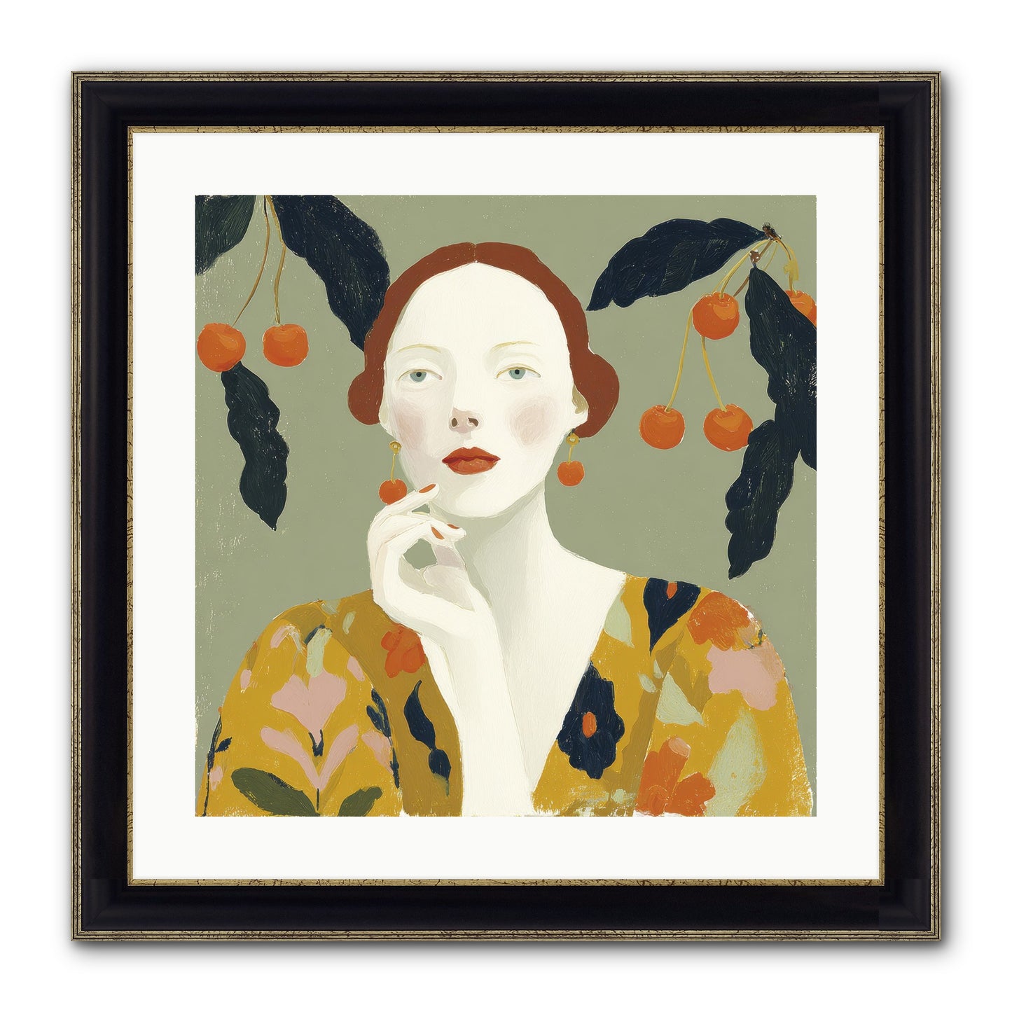 Beneath The Hanging Fruit Framed Print - Black & Gold 20x20