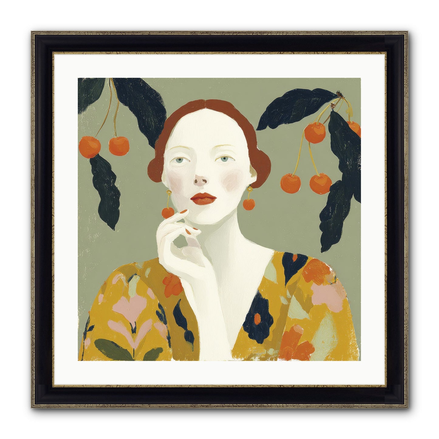 Beneath The Hanging Fruit Framed Print - Black & Gold 24x24