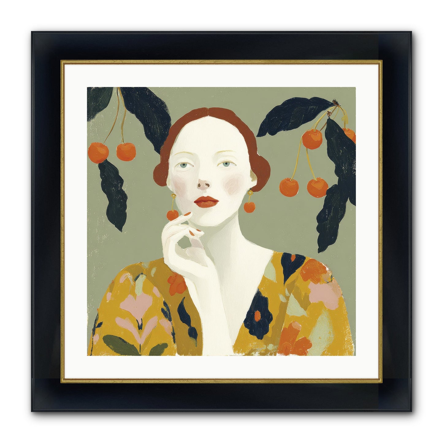 Beneath The Hanging Fruit Framed Print - Wide Black w/Gold 24x24