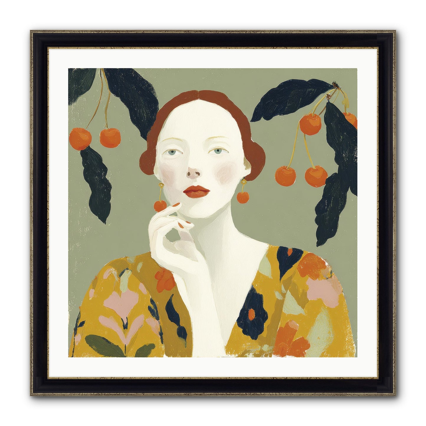 Beneath The Hanging Fruit Framed Print - Black & Gold 30x30