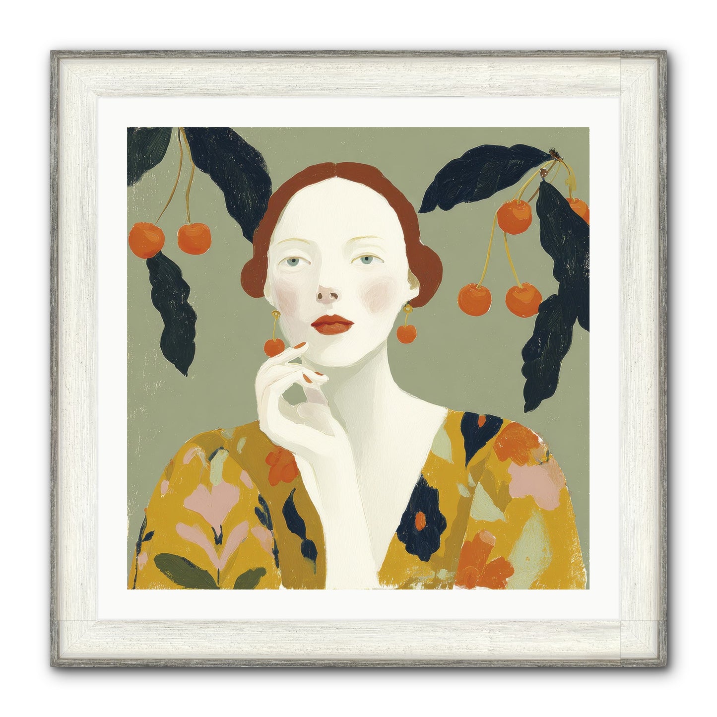 Beneath The Hanging Fruit Framed Print - Driftwood White 30x30
