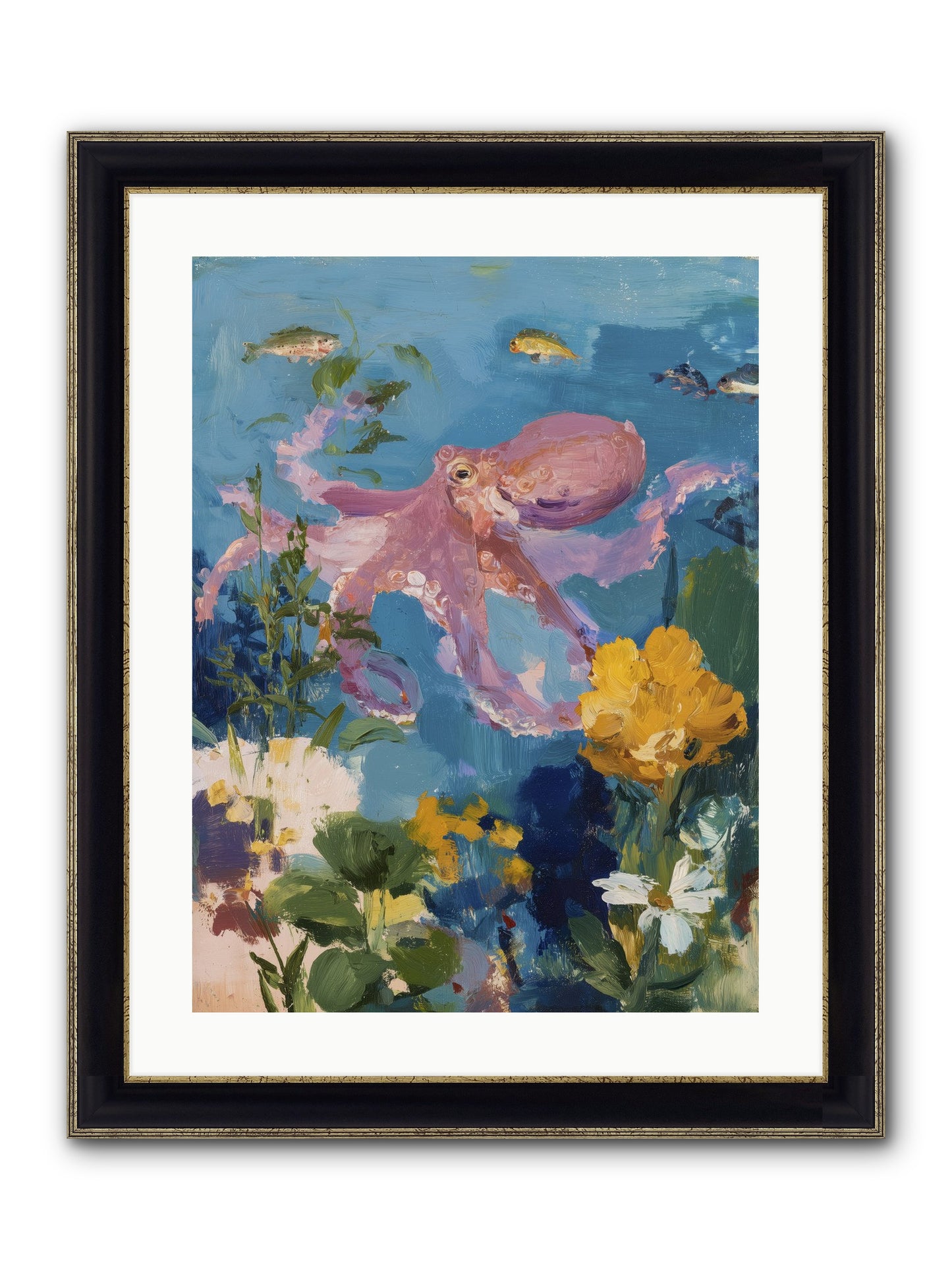 Beneath The Waves Framed Print - Black & Gold 18x24
