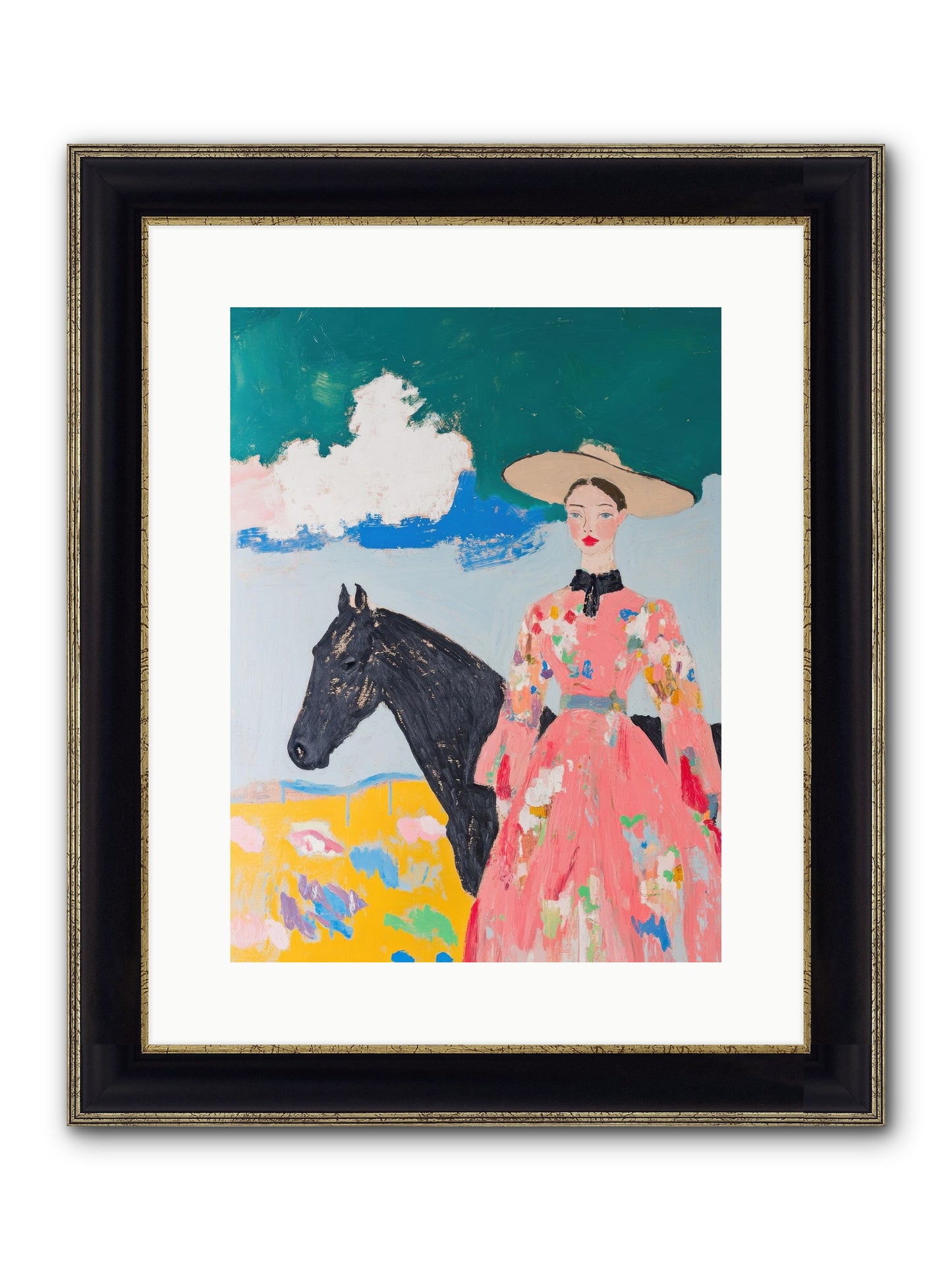 Beneath The Wide Brim Shadow Framed Print - Black & Gold 12x16