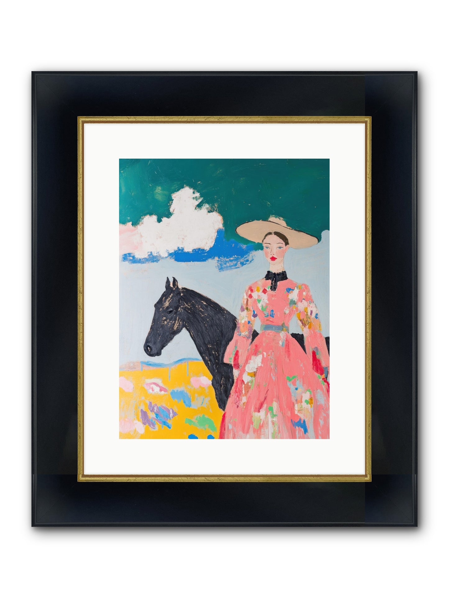 Beneath The Wide Brim Shadow Framed Print - Wide Black w/Gold 12x16