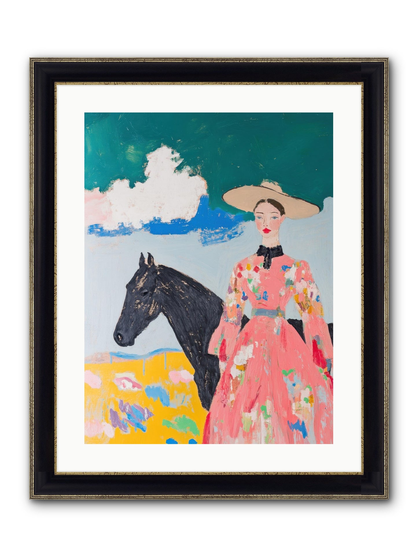 Beneath The Wide Brim Shadow Framed Print - Black & Gold 18x24