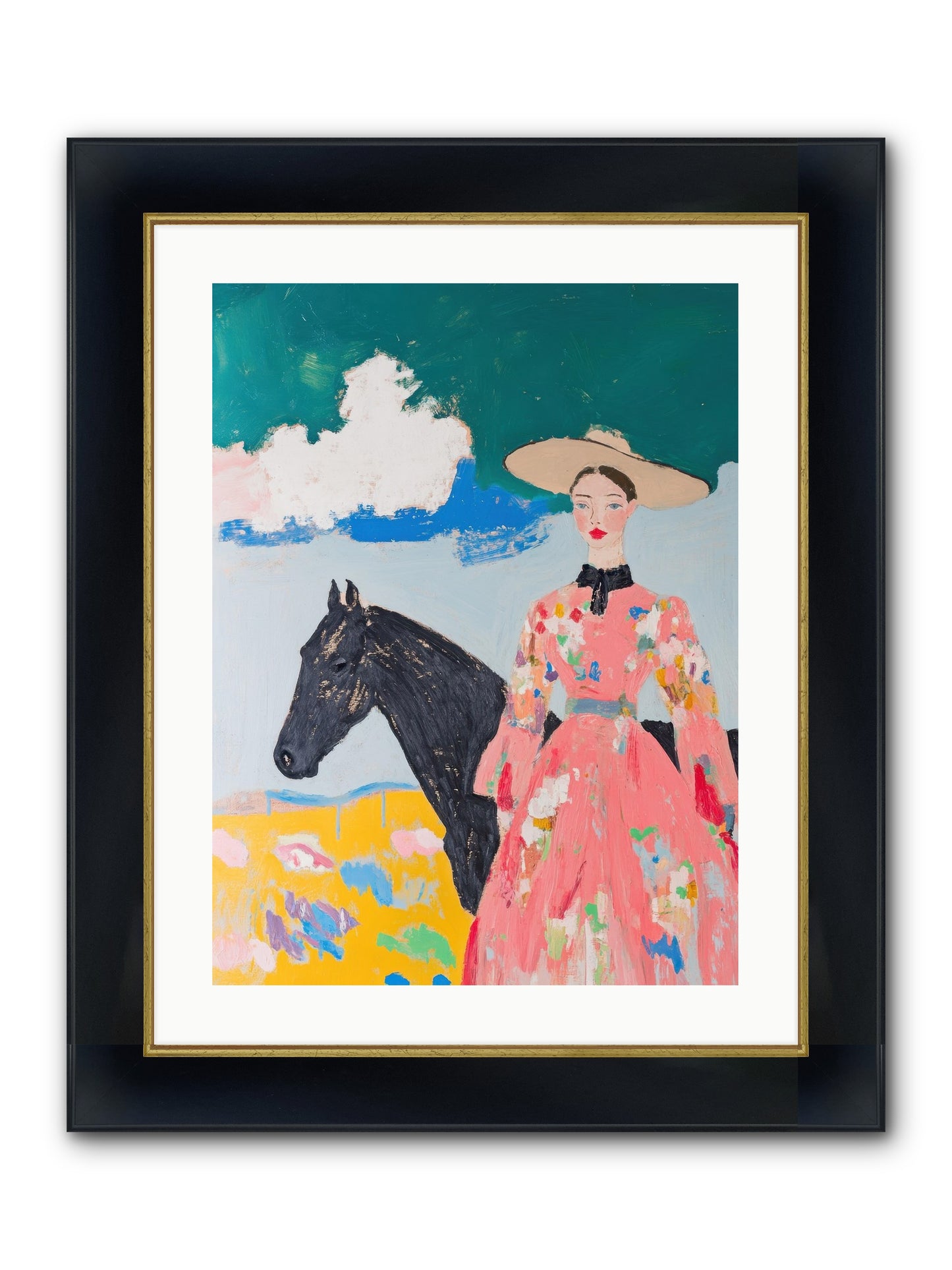 Beneath The Wide Brim Shadow Framed Print - Wide Black w/Gold 18x24