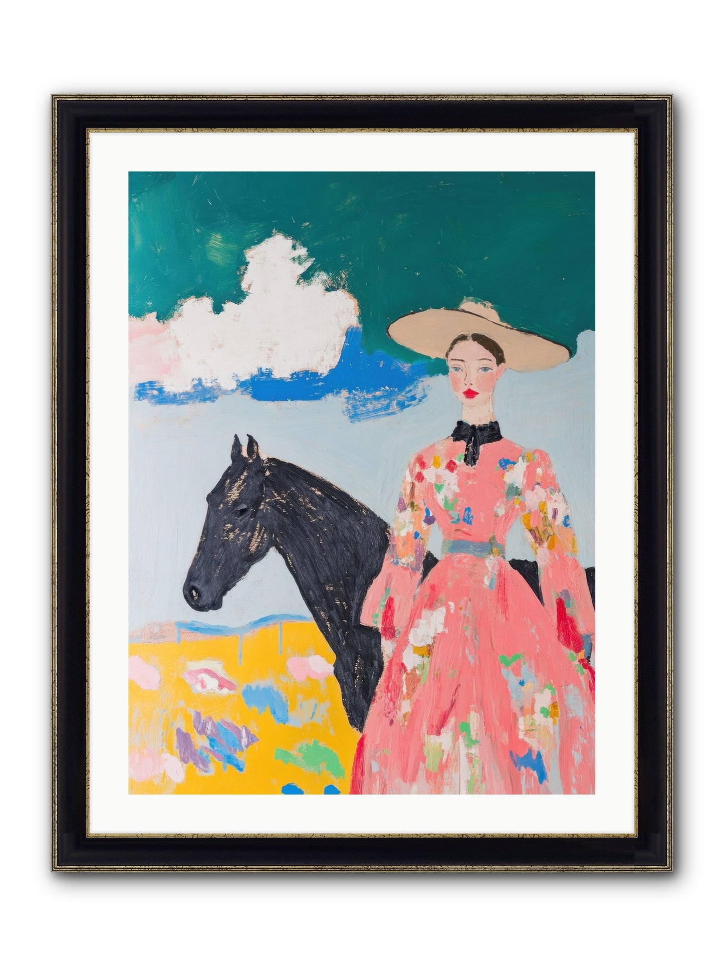 Beneath The Wide Brim Shadow Framed Print - Black & Gold 24x32