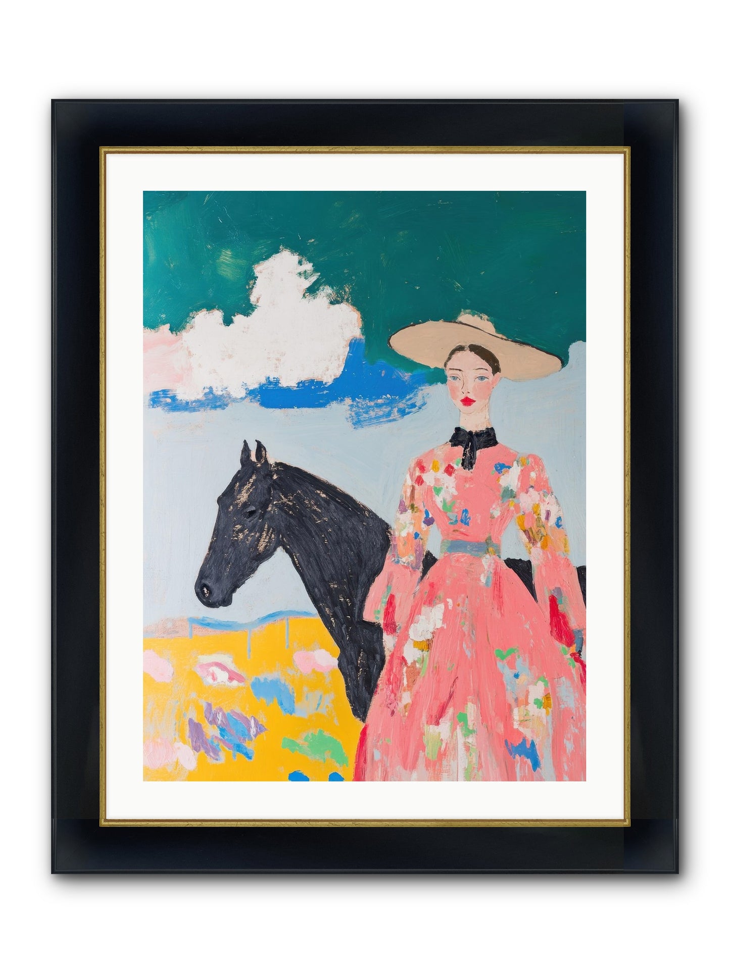 Beneath The Wide Brim Shadow Framed Print - Wide Black w/Gold 24x32