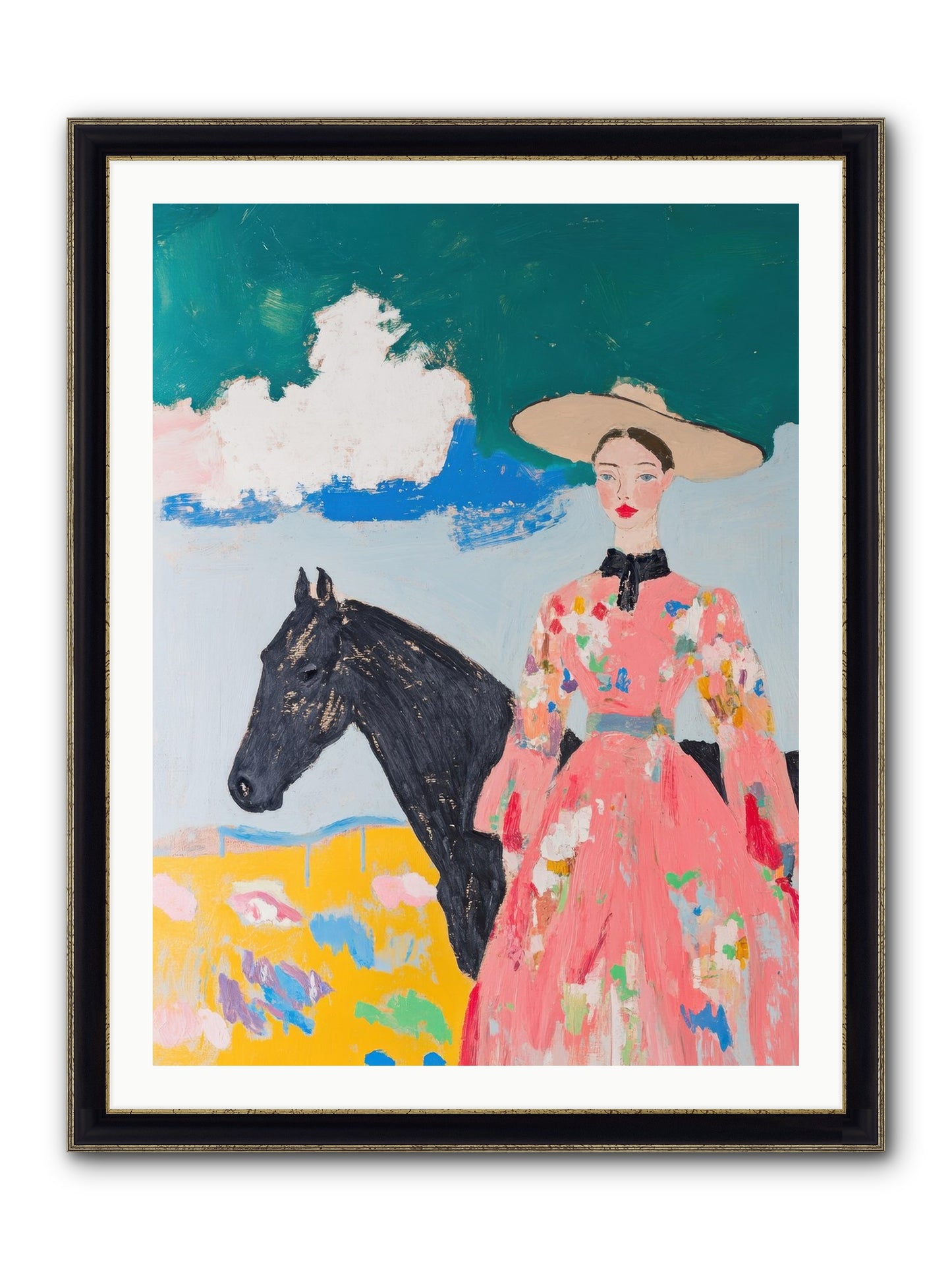Beneath The Wide Brim Shadow Framed Print - Black & Gold 30x40