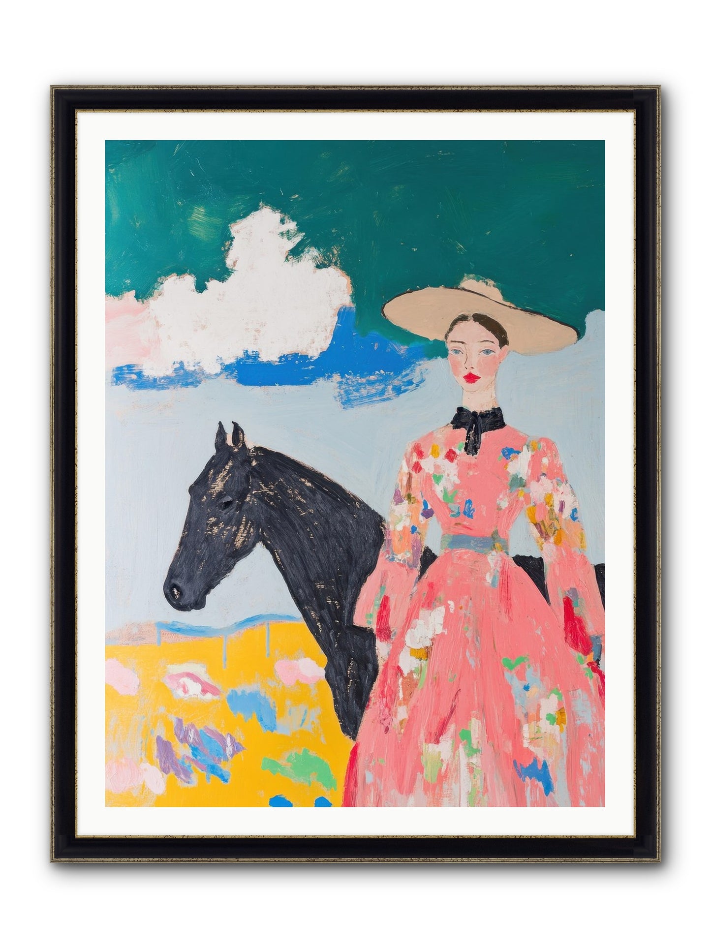 Beneath The Wide Brim Shadow Framed Print - Black & Gold 36x48