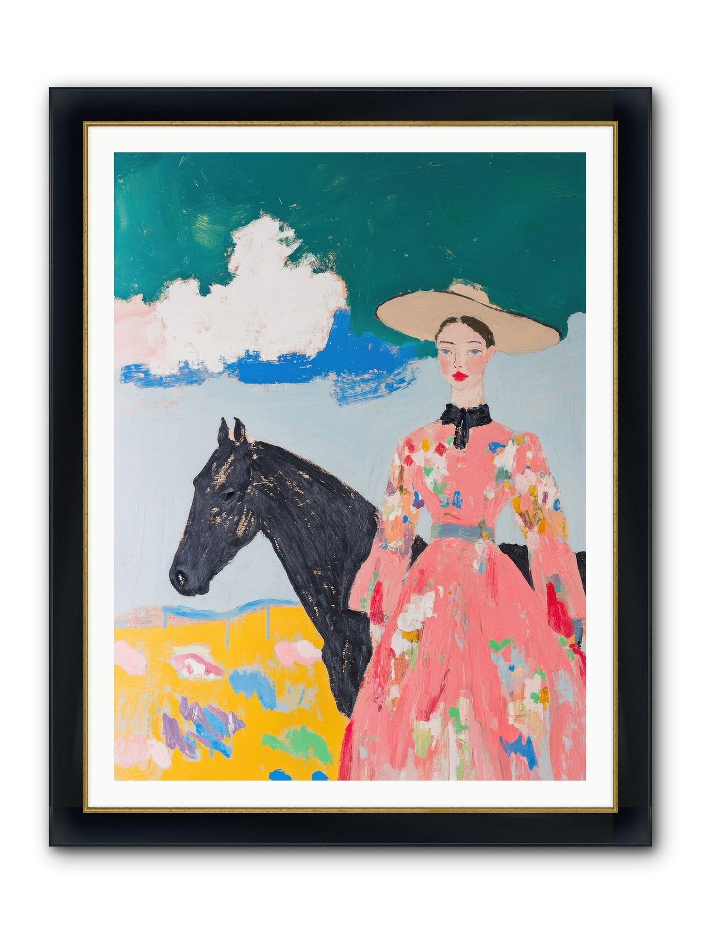 Beneath The Wide Brim Shadow Framed Print - Wide Black w/Gold 36x48