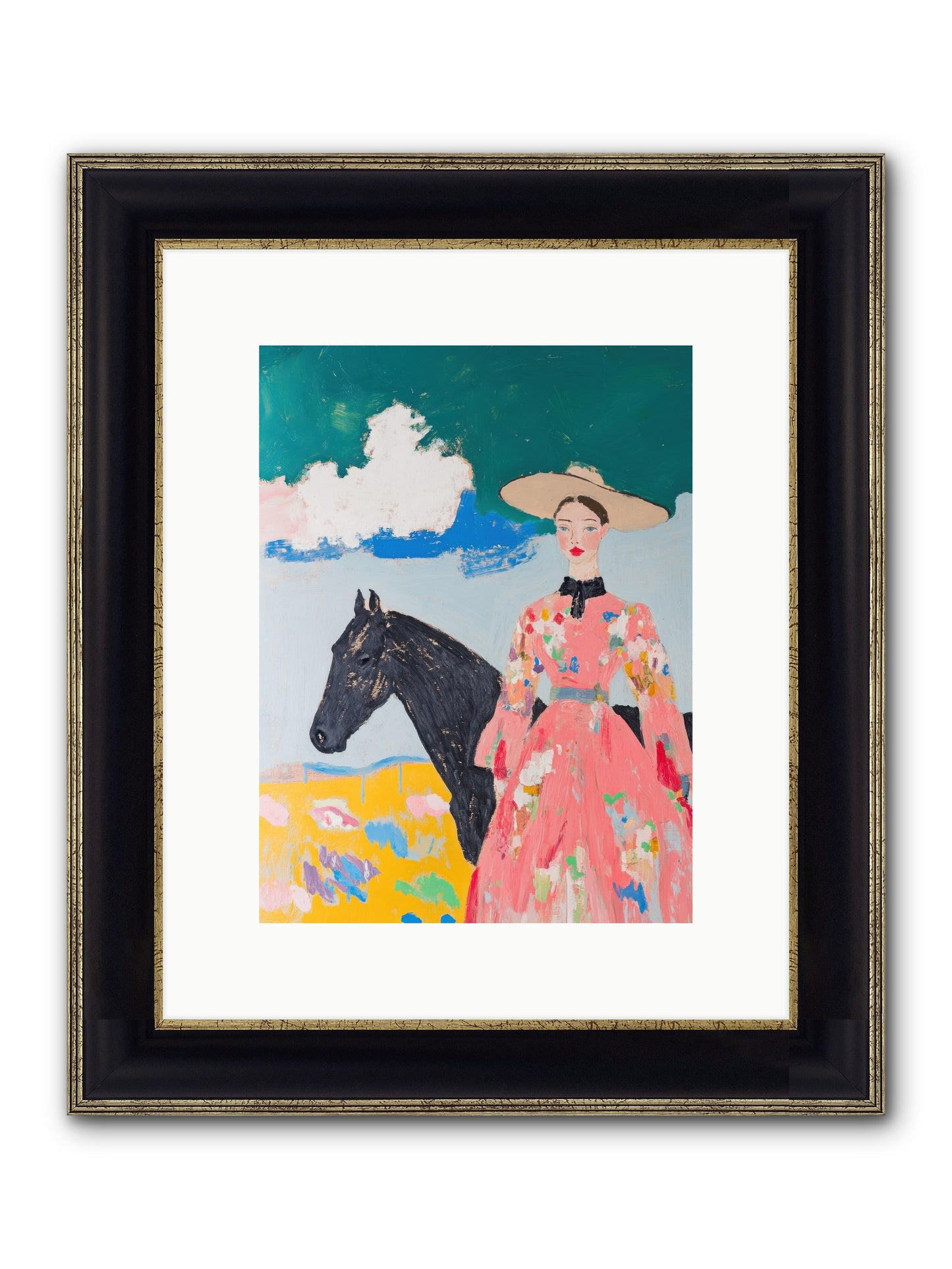 Beneath The Wide Brim Shadow Framed Print - Black & Gold 9x12