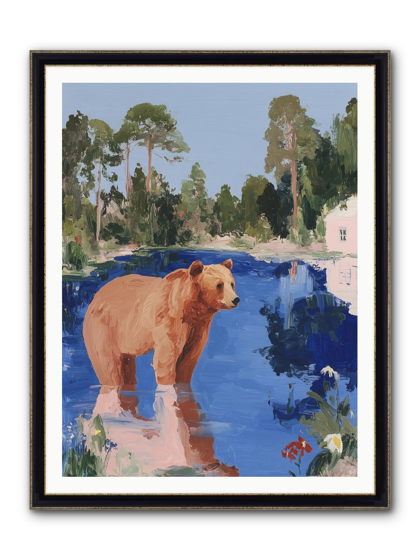 Berry Thief Framed Print - Black & Gold 36x48