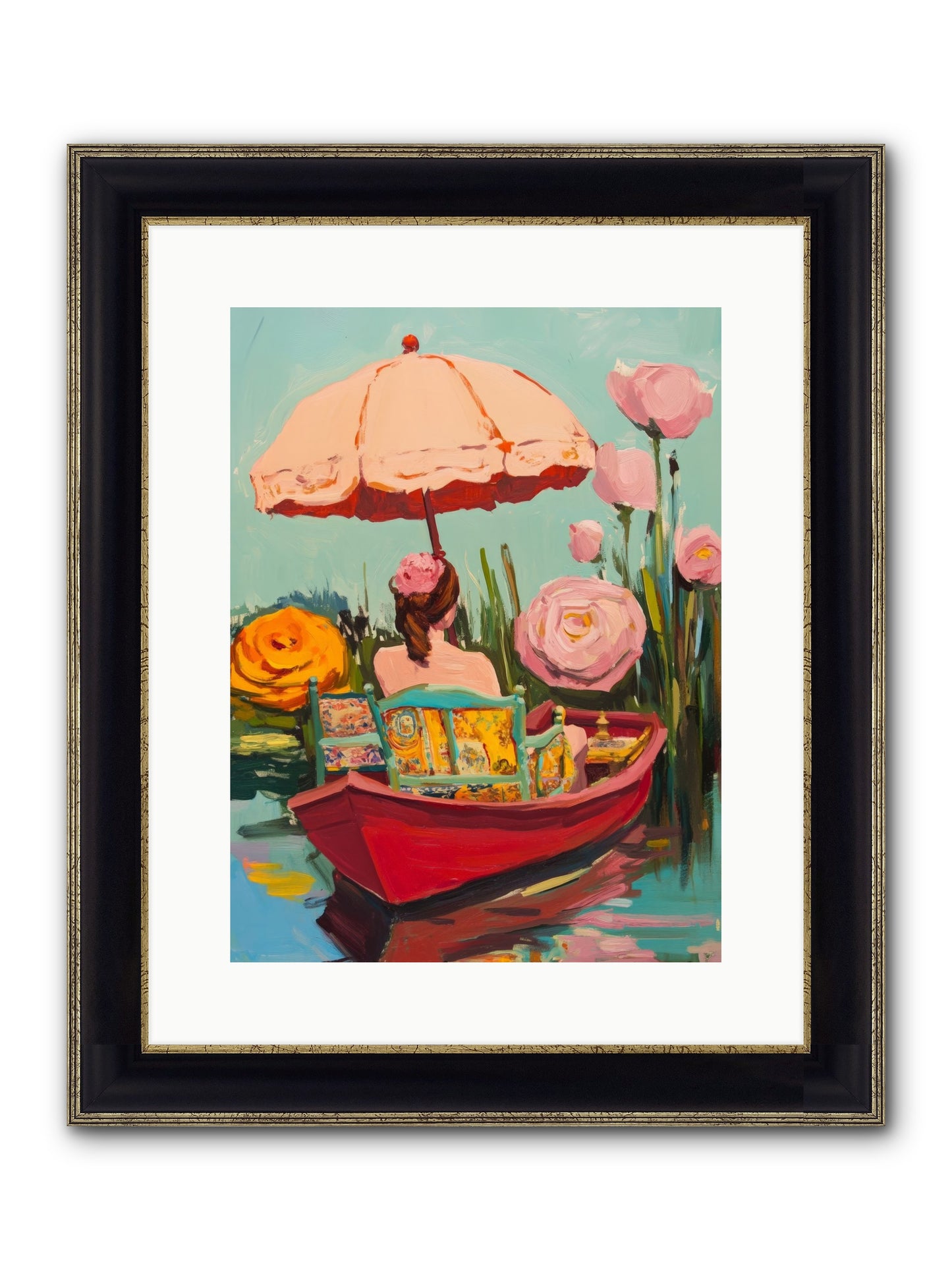 Between Blue Banks Framed Print - Black & Gold 12x16