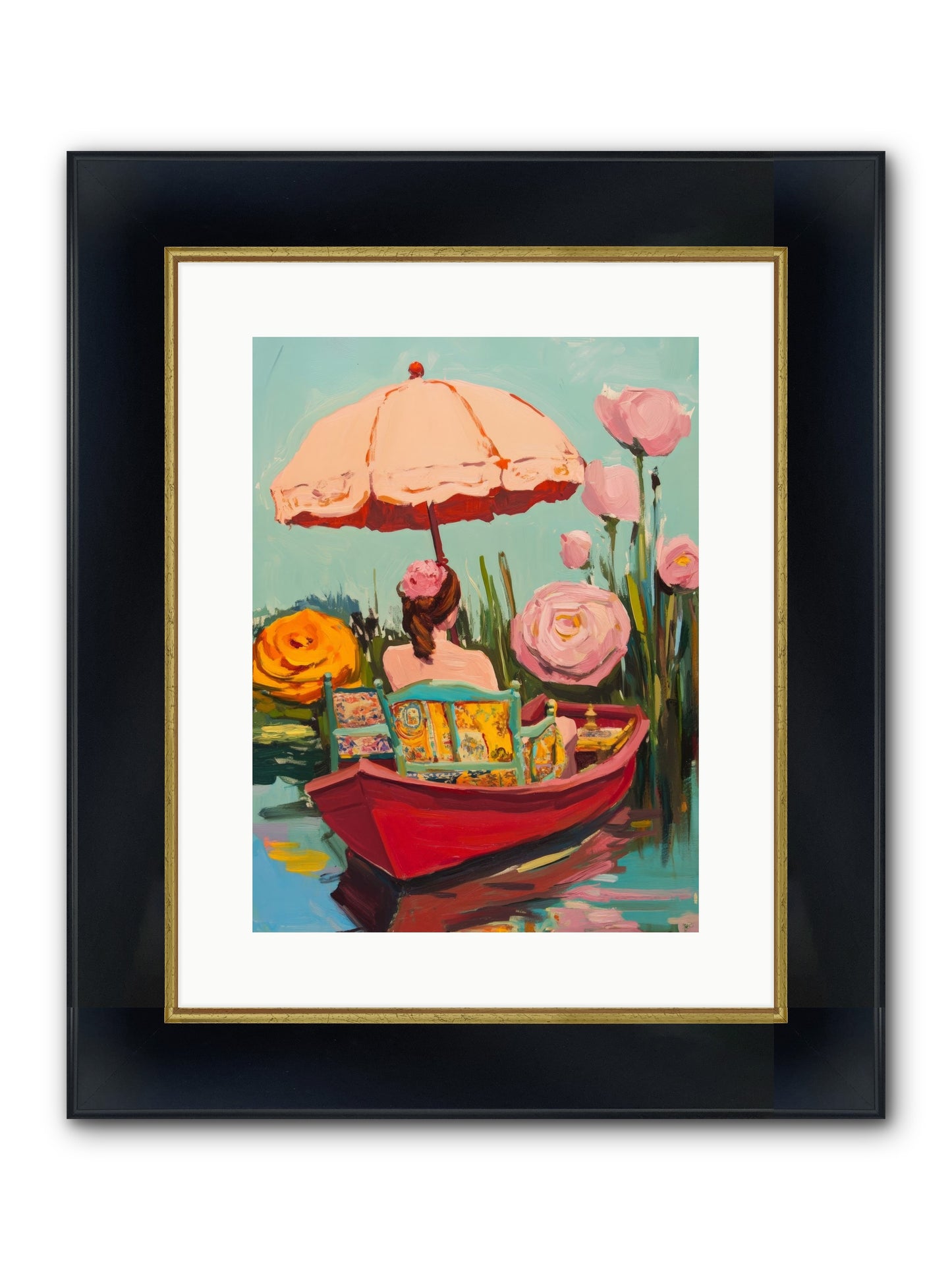 Between Blue Banks Framed Print - Wide Black w/Gold 12x16