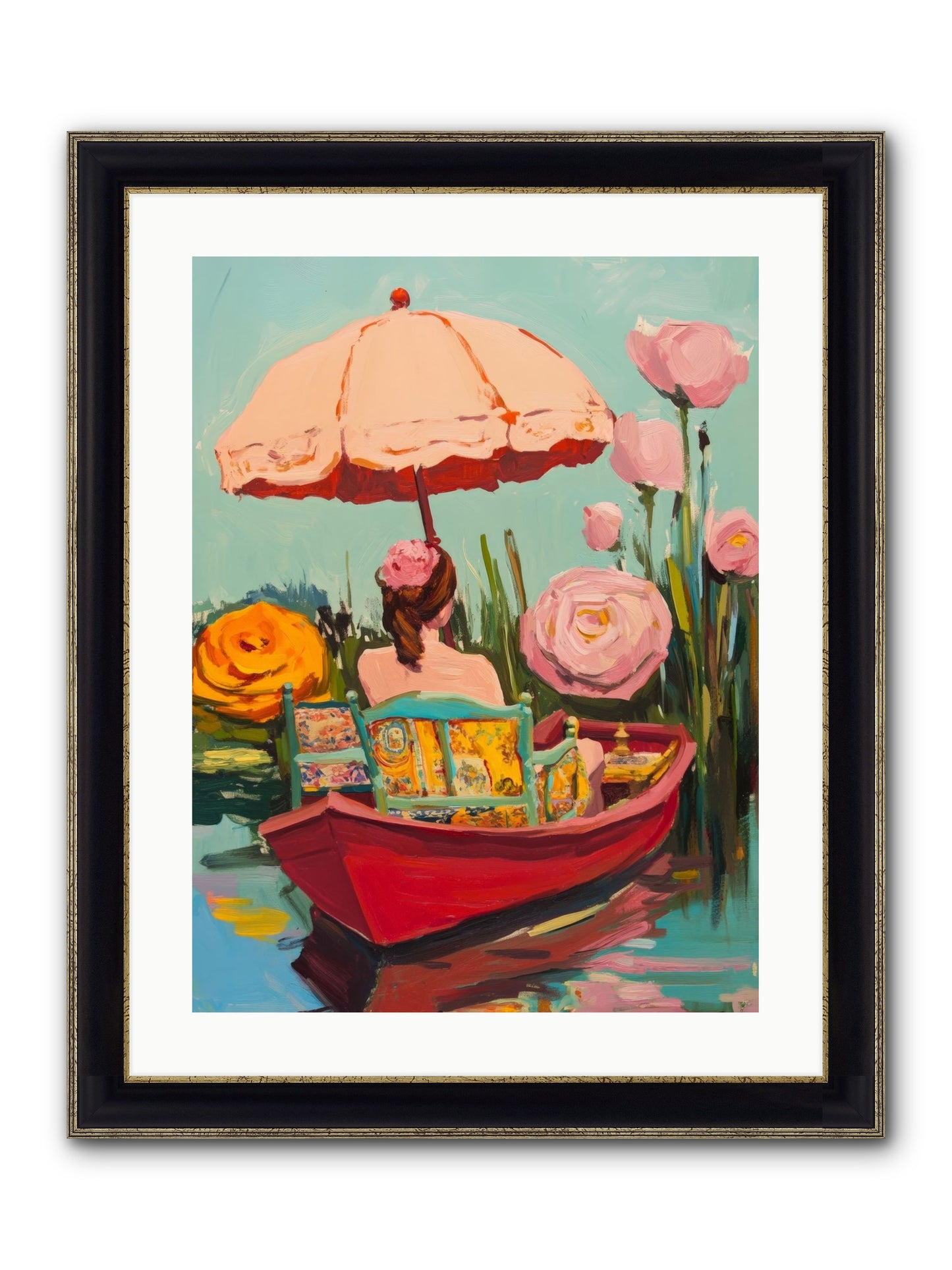 Between Blue Banks Framed Print - Black & Gold 18x24