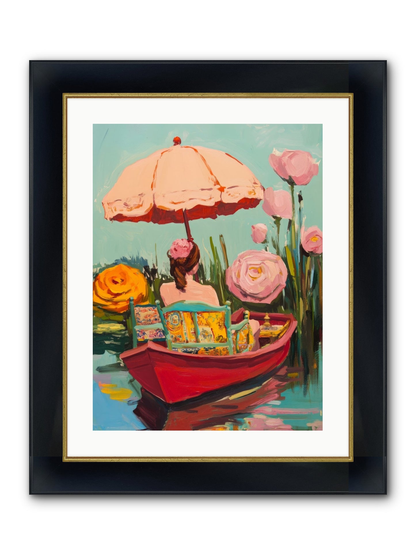 Between Blue Banks Framed Print - Wide Black w/Gold 18x24