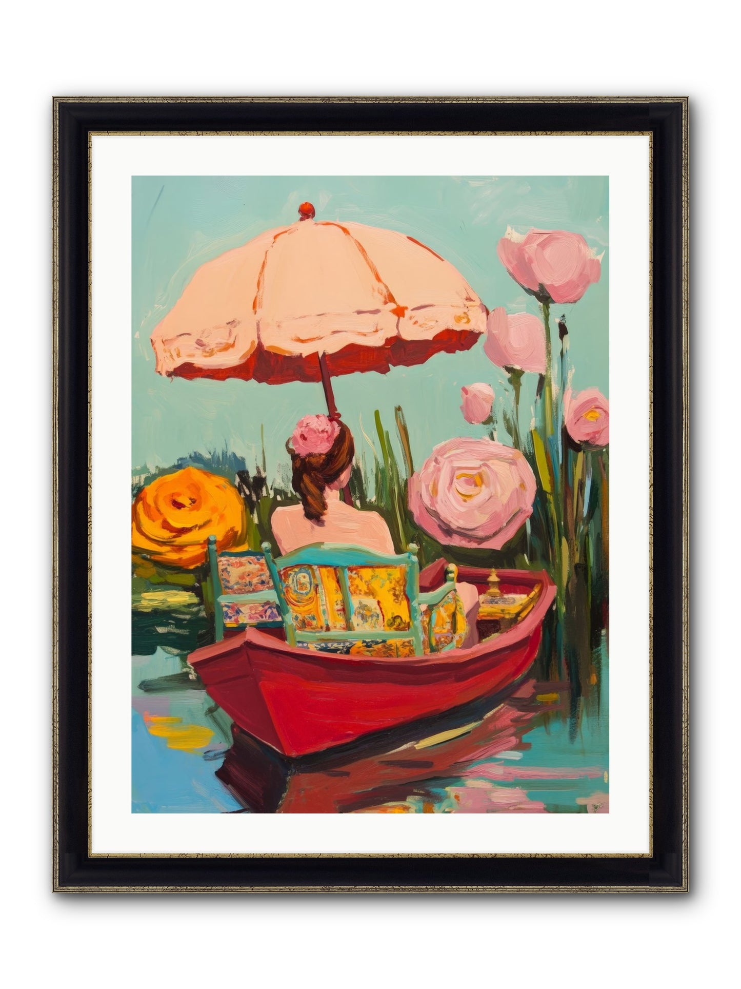Between Blue Banks Framed Print - Black & Gold 24x32