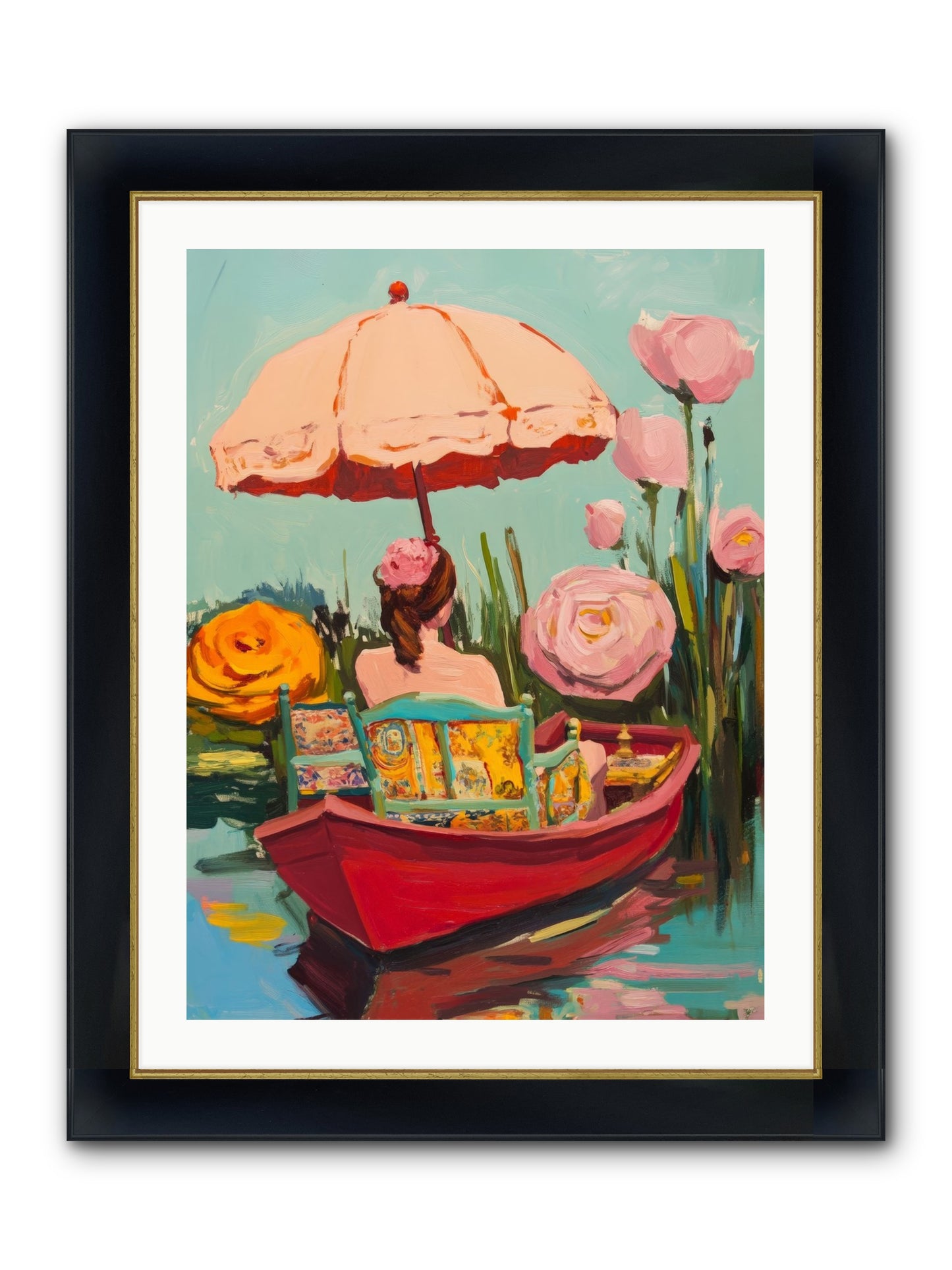 Between Blue Banks Framed Print - Wide Black w/Gold 24x32