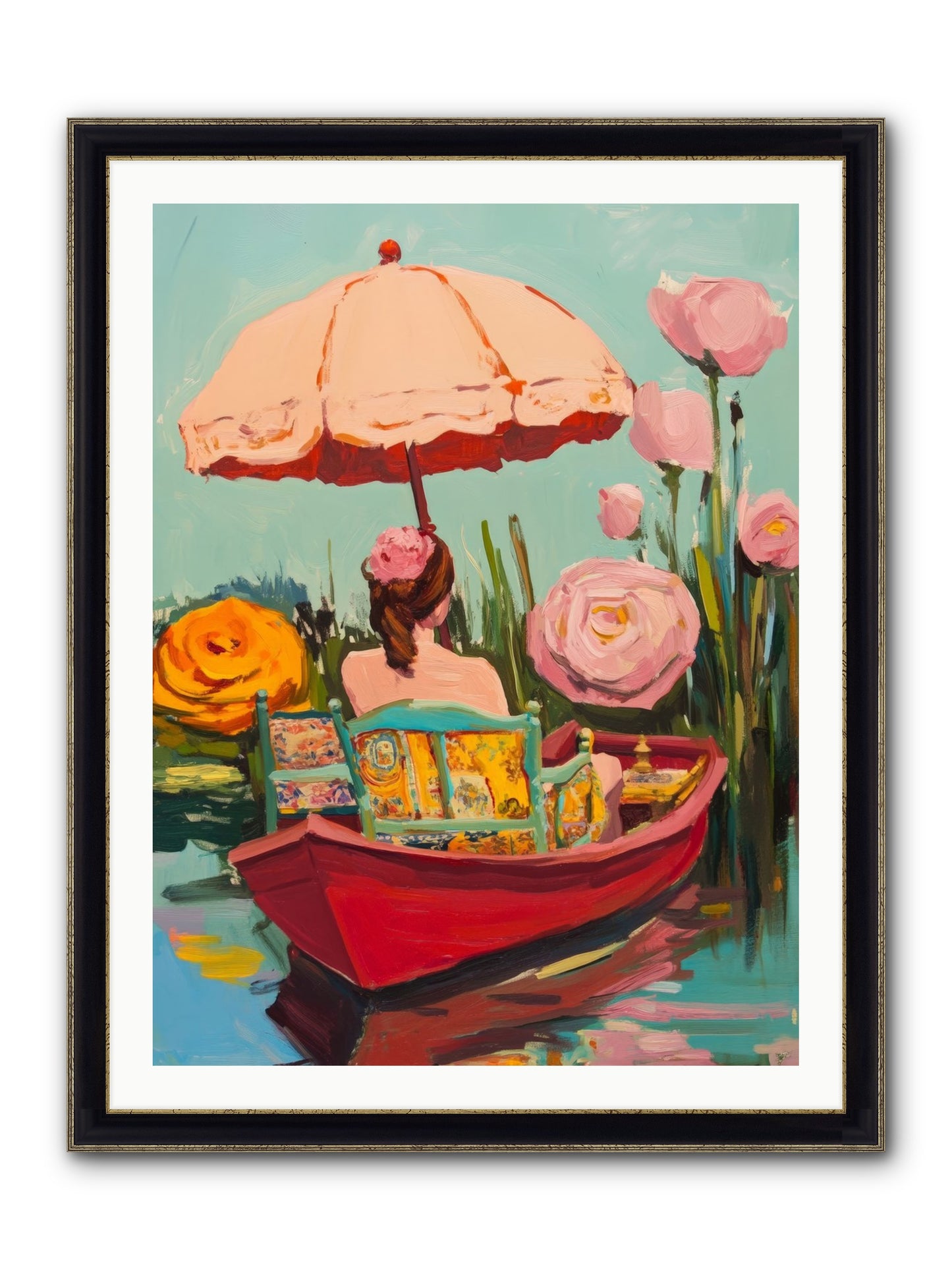 Between Blue Banks Framed Print - Black & Gold 30x40