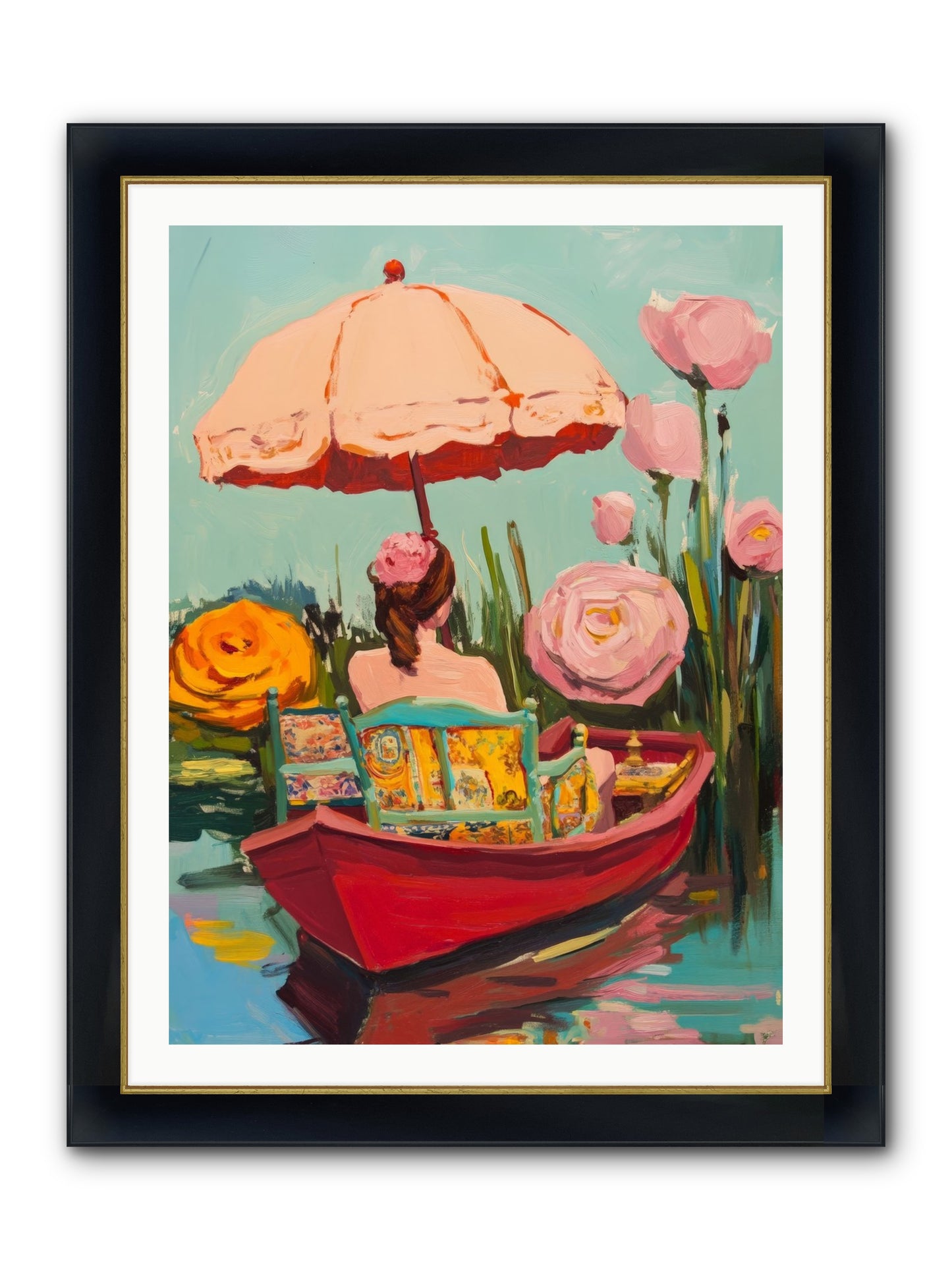 Between Blue Banks Framed Print - Wide Black w/Gold 30x40