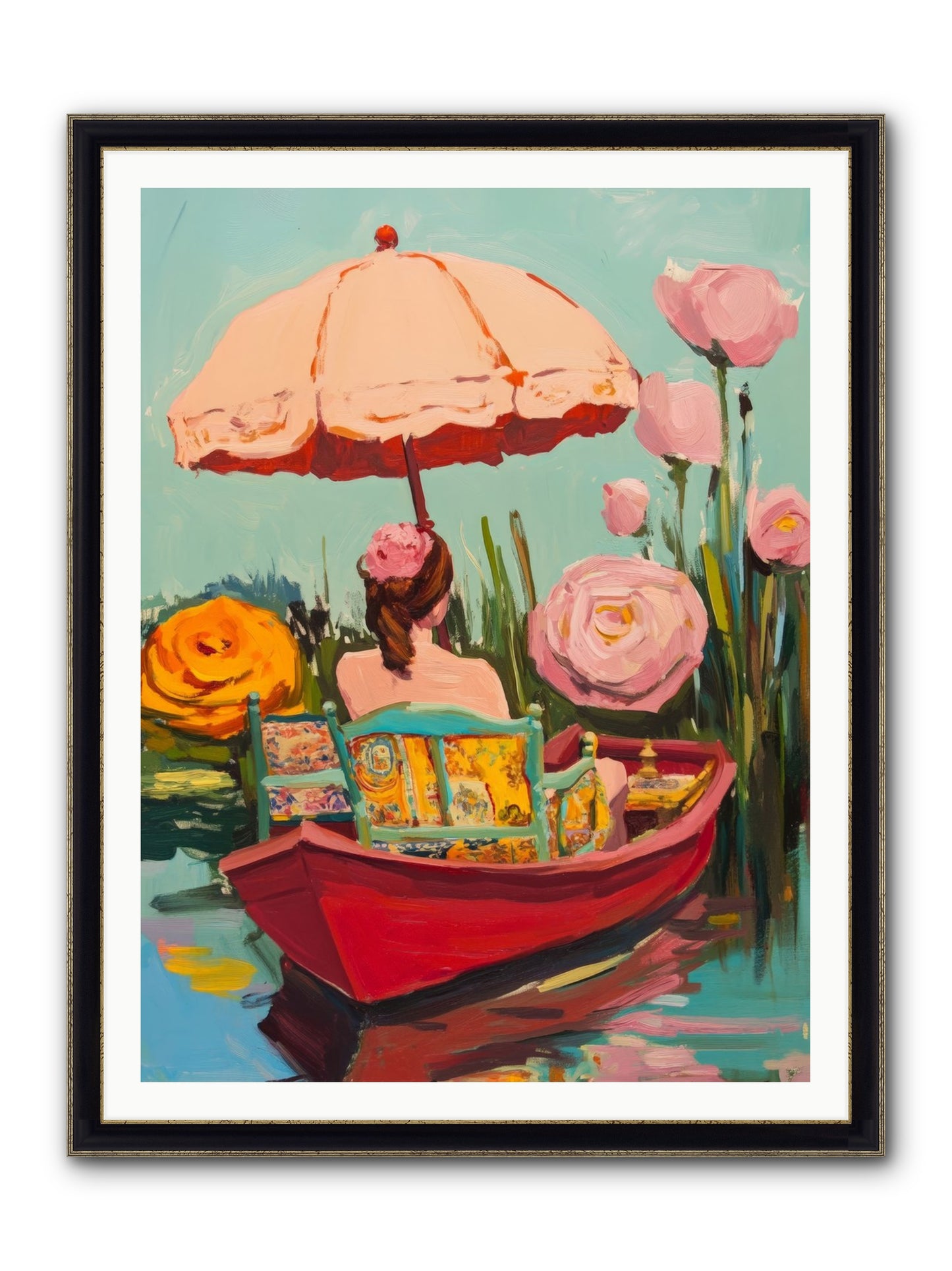 Between Blue Banks Framed Print - Black & Gold 36x48