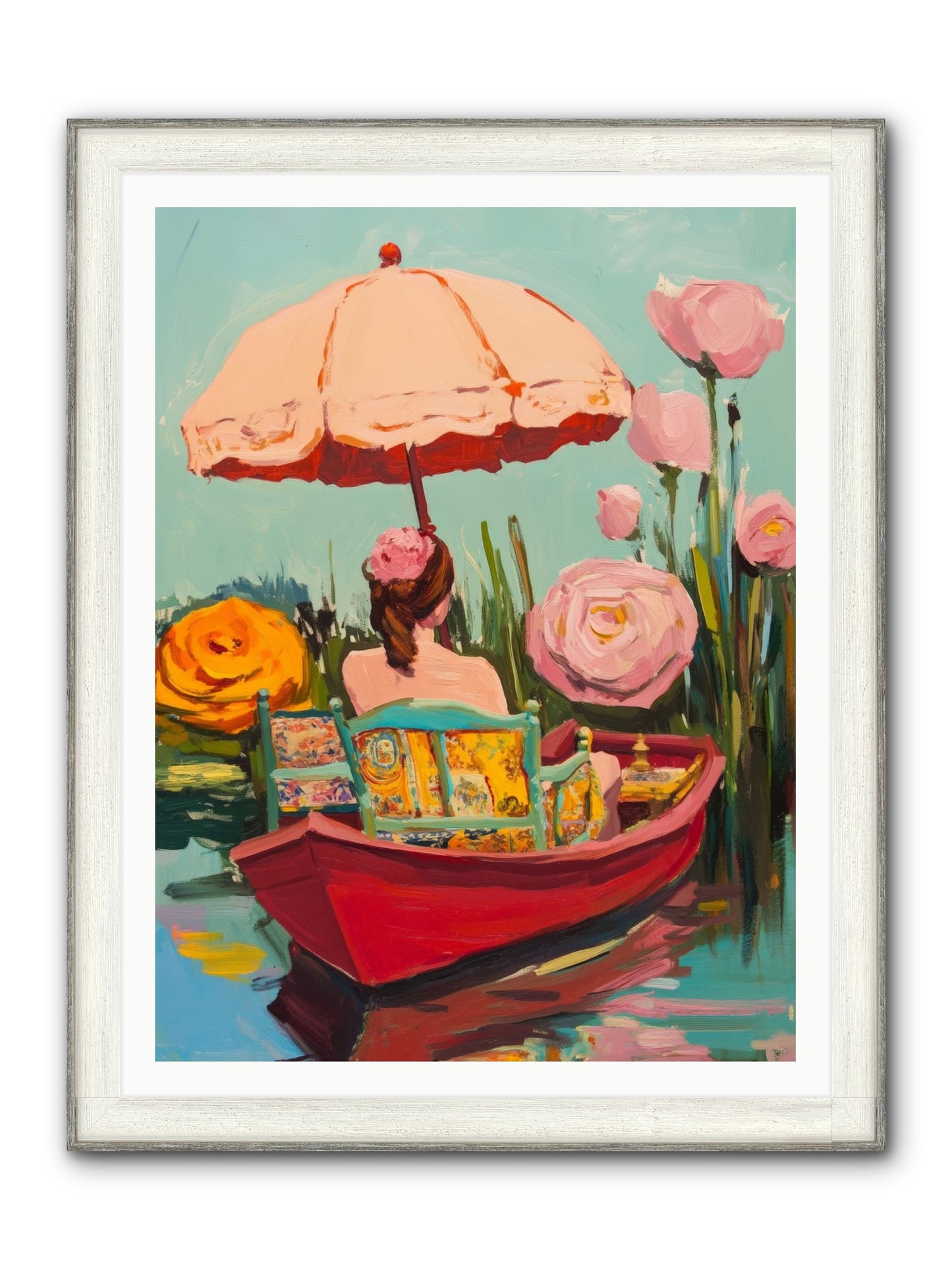 Between Blue Banks Framed Print - Driftwood White 36x48