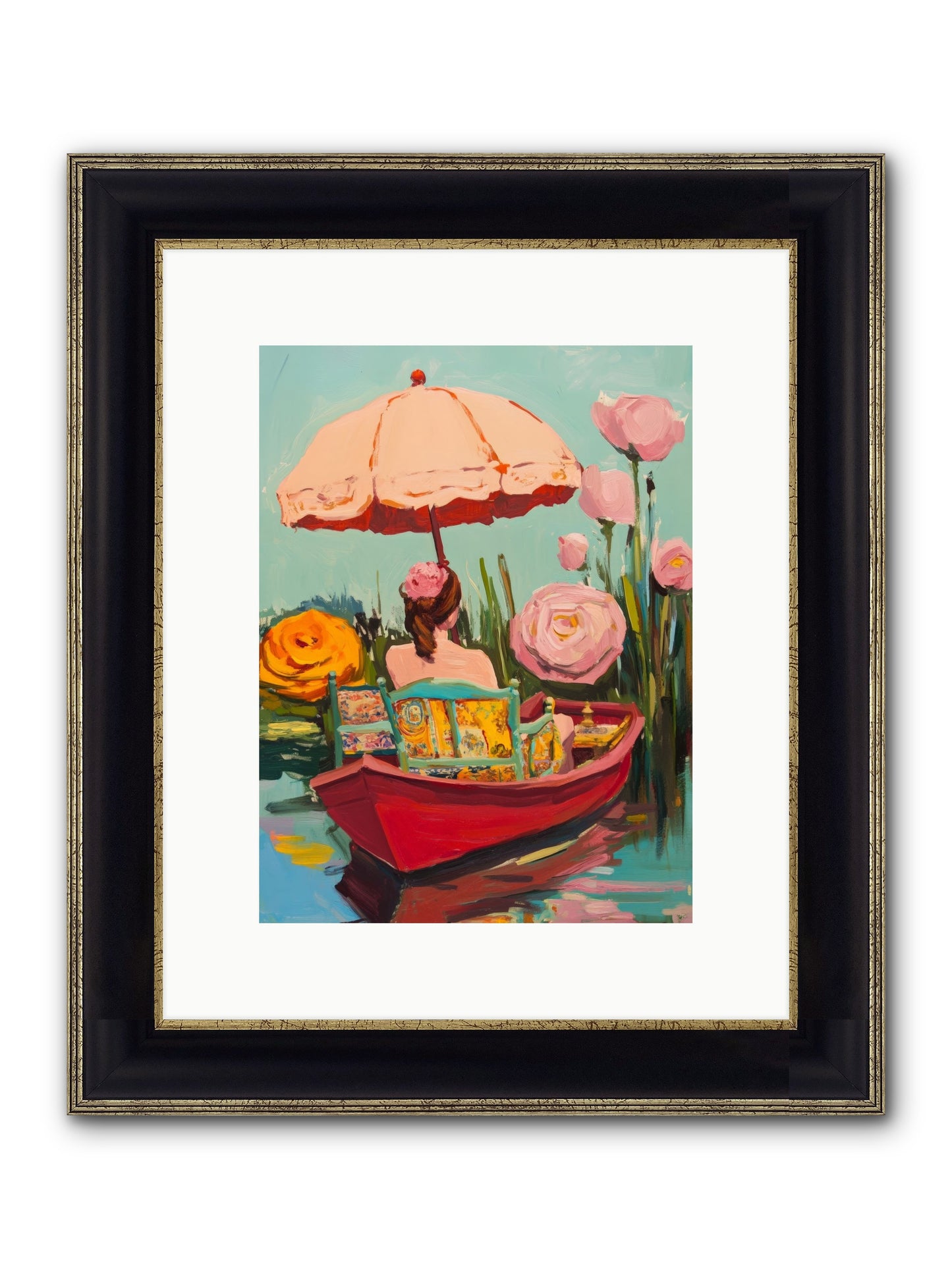 Between Blue Banks Framed Print - Black & Gold 9x12