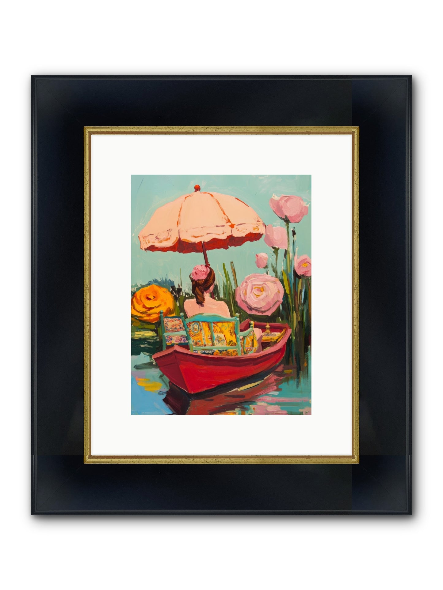 Between Blue Banks Framed Print - Wide Black w/Gold 9x12
