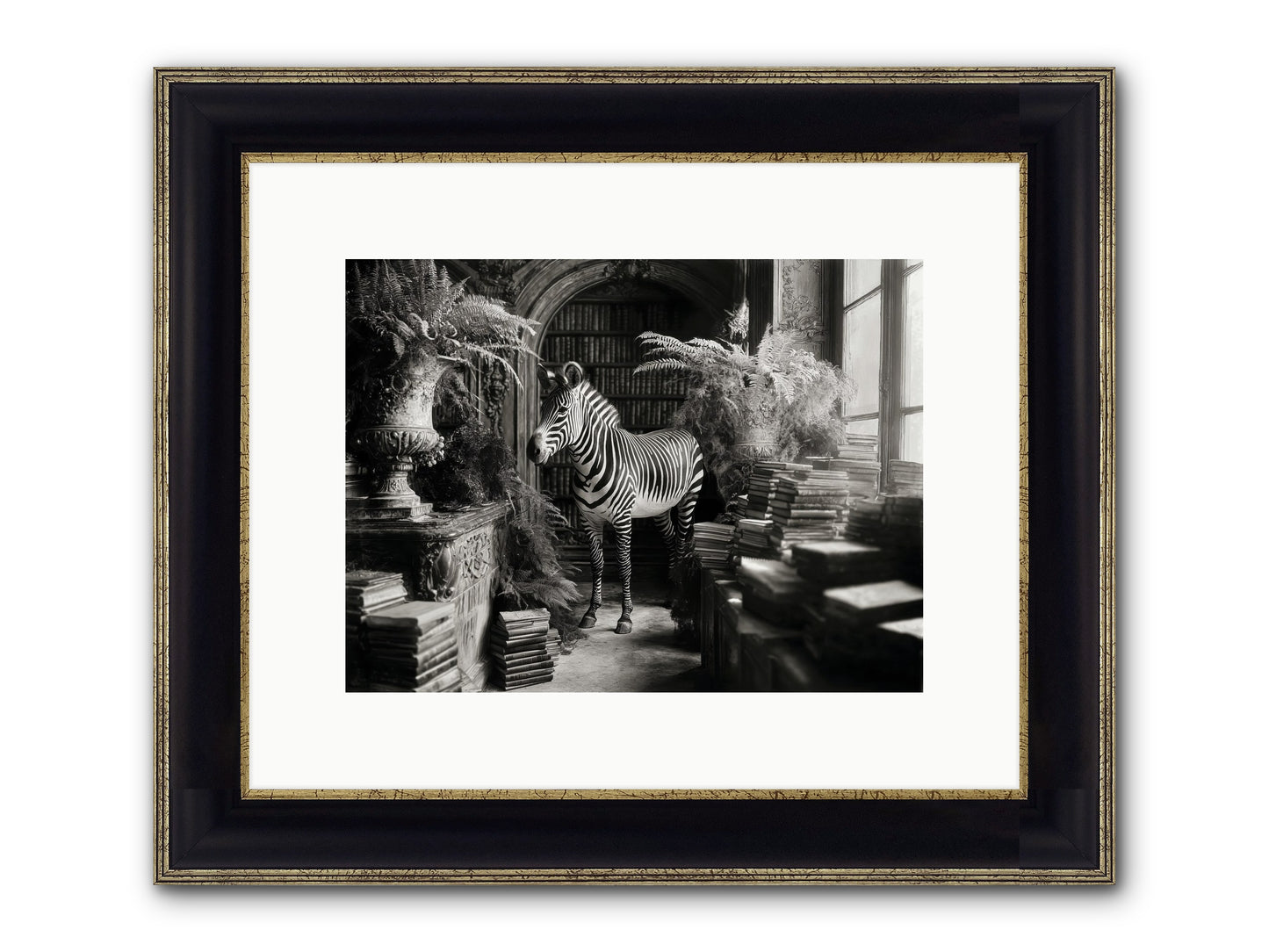 Bezique Framed Print - Black & Gold 12x9