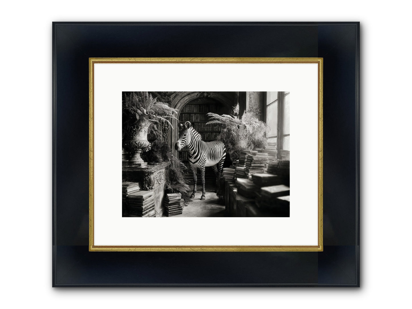 Bezique Framed Print - Wide Black w/Gold 12x9
