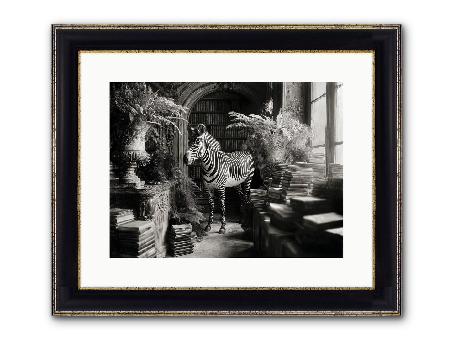 Bezique Framed Print - Black & Gold 16x12