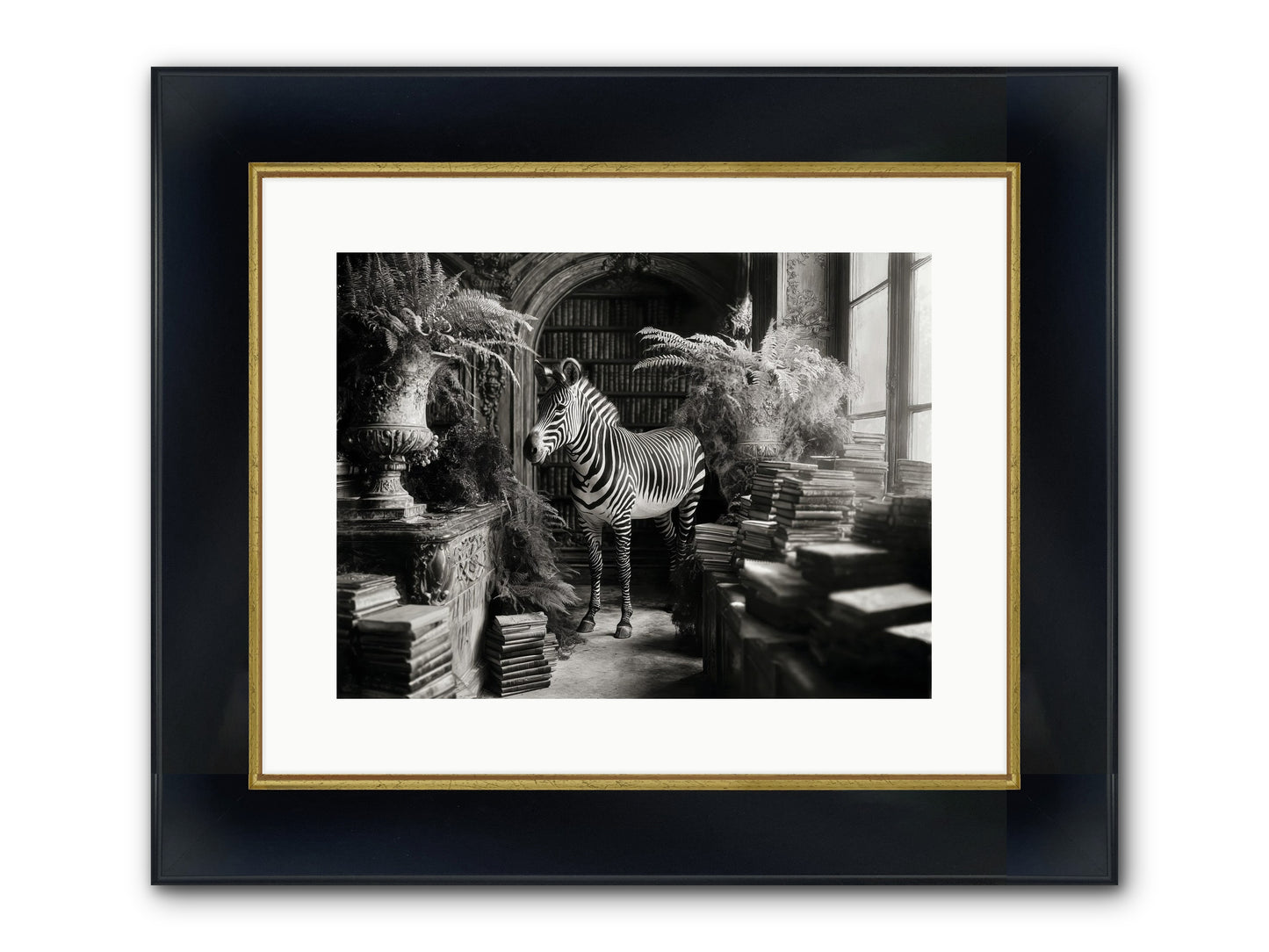 Bezique Framed Print - Wide Black w/Gold 16x12