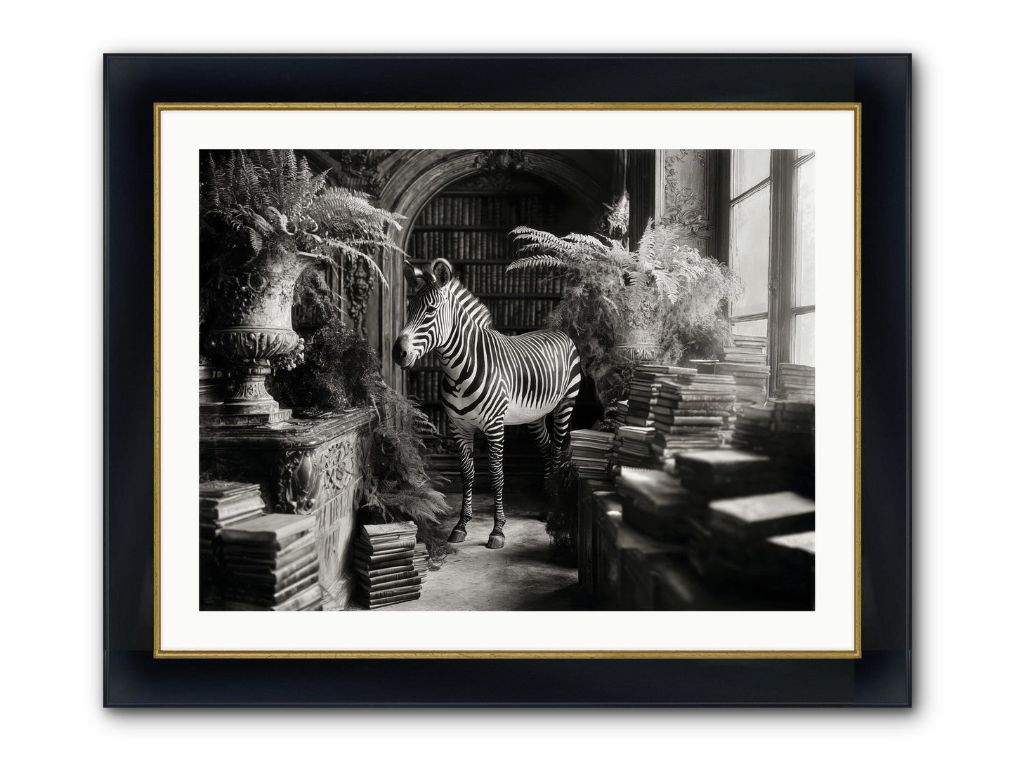 Bezique Framed Print - Wide Black w/Gold 32x24