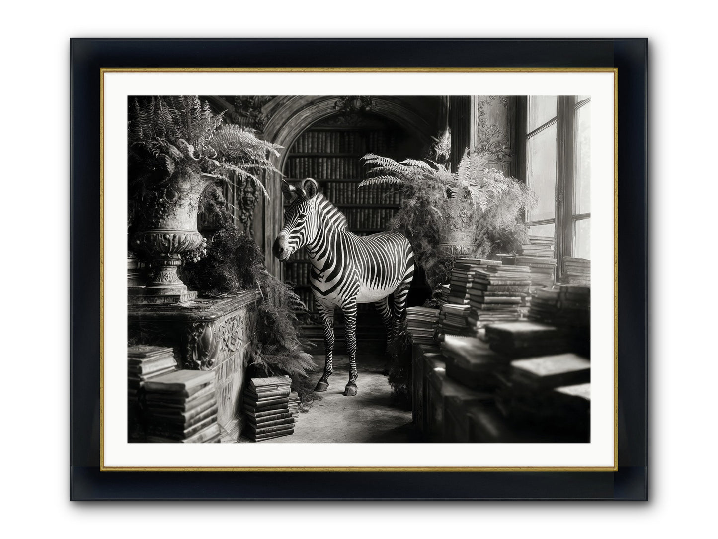 Bezique Framed Print - Wide Black w/Gold 40x30