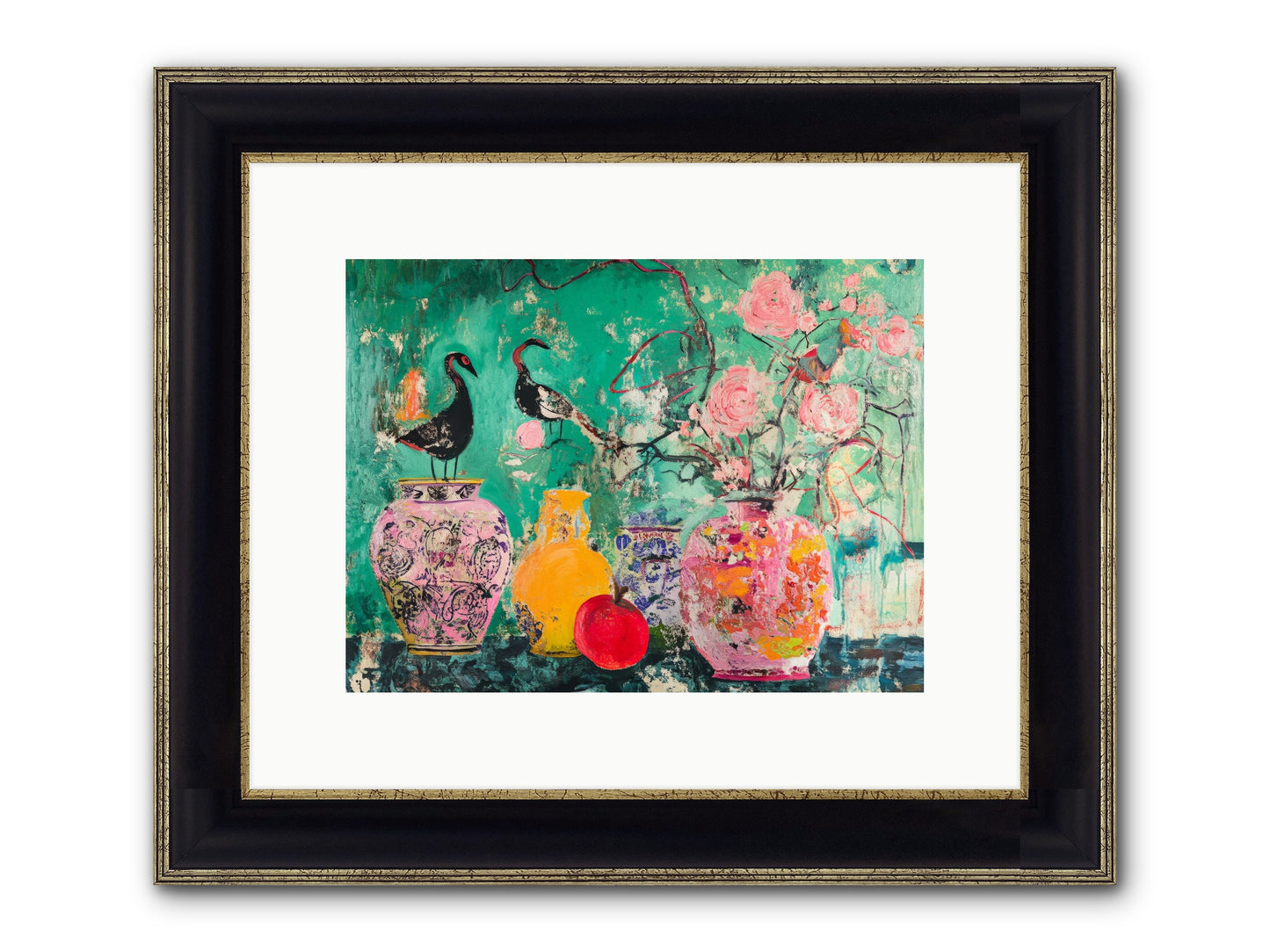 Bird Song Still Framed Print - Black & Gold 12x9
