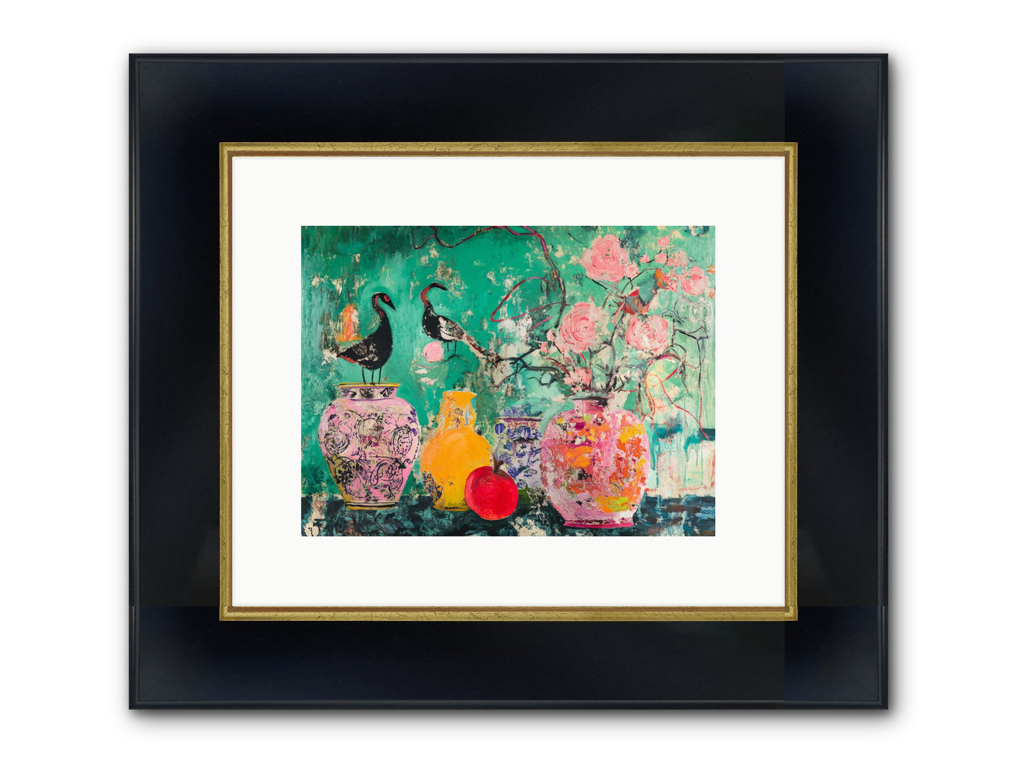 Bird Song Still Framed Print - Wide Black w/Gold 12x9