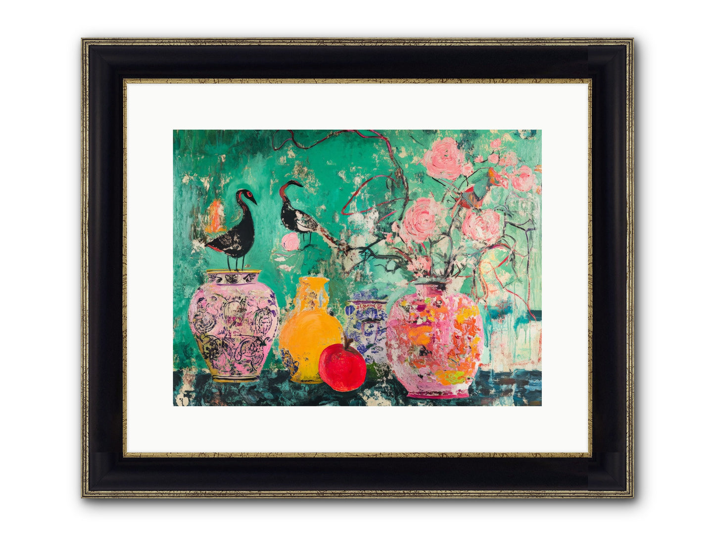 Bird Song Still Framed Print - Black & Gold 16x12